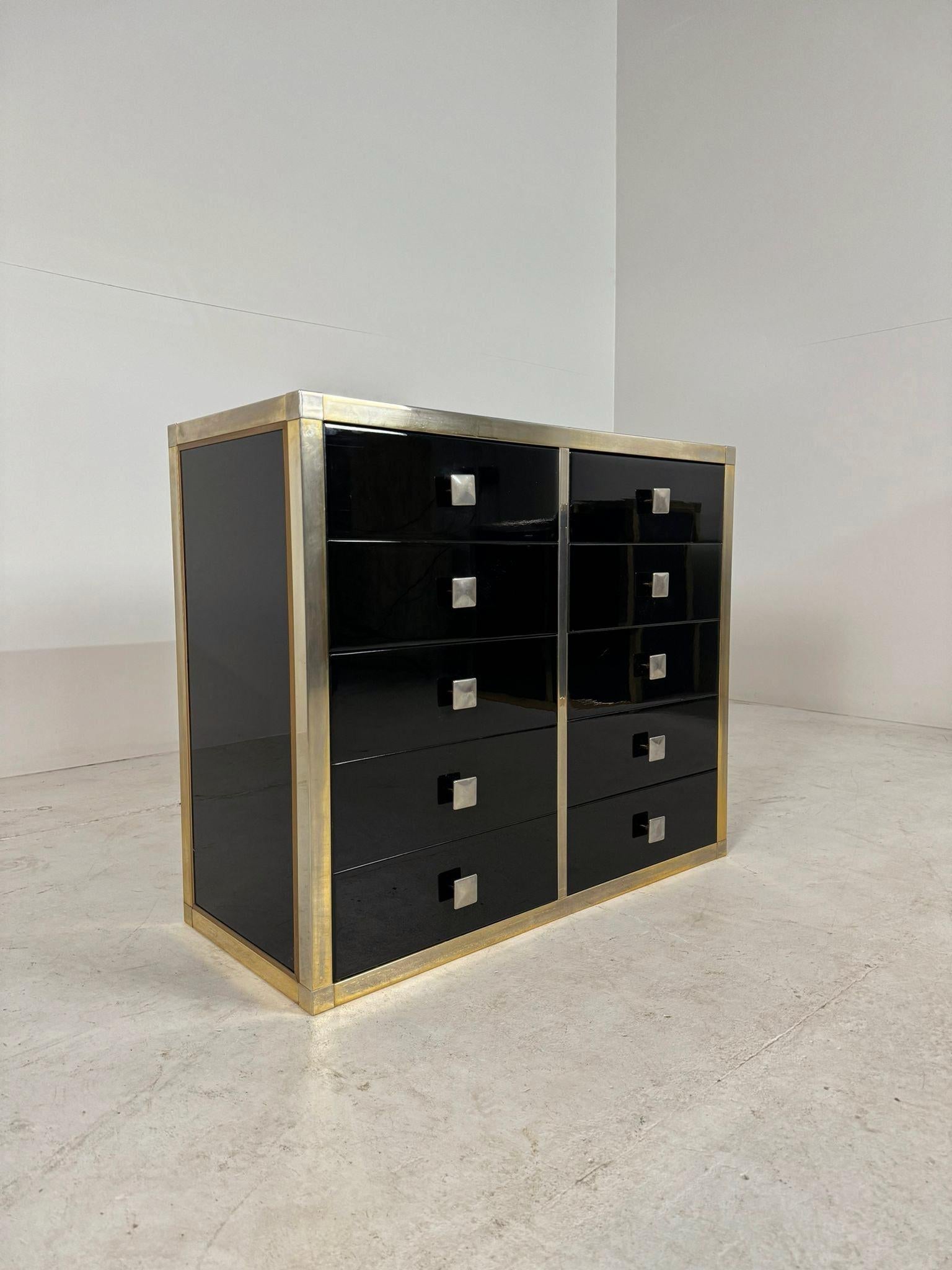 Renato Zevi Brass and Black Lacquered Sideboard of Three Pieces, Italy, 1970s For Sale 10