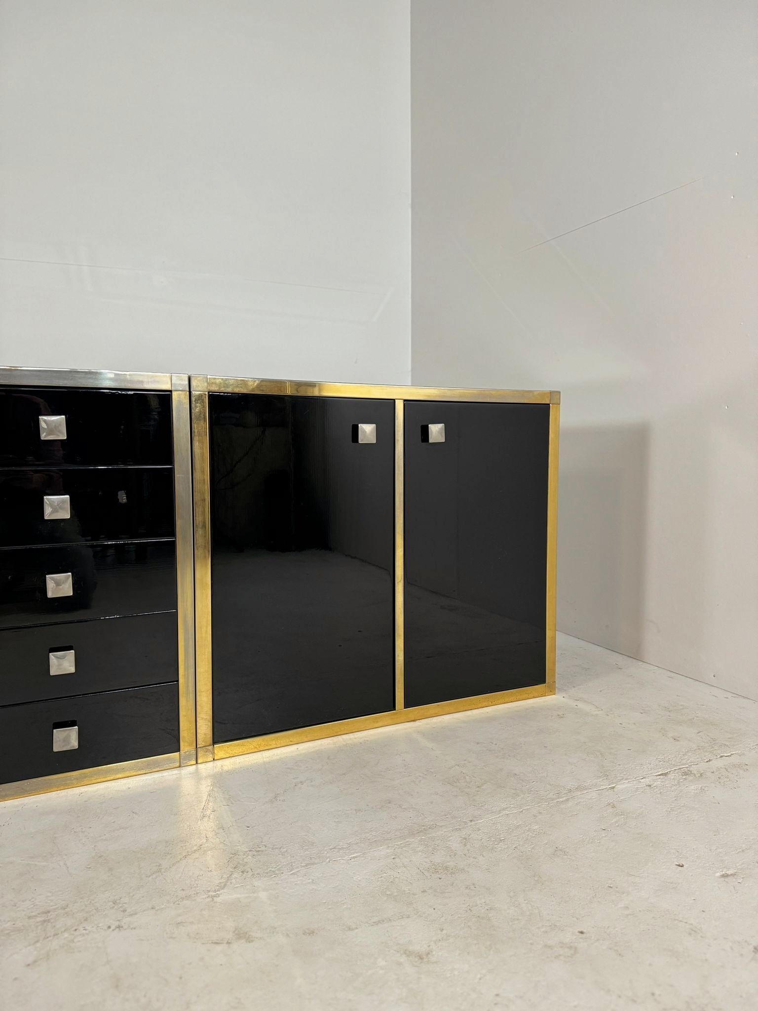 Renato Zevi Brass and Black Lacquered Sideboard of Three Pieces, Italy, 1970s In Excellent Condition For Sale In Sint-Niklaas, VOV