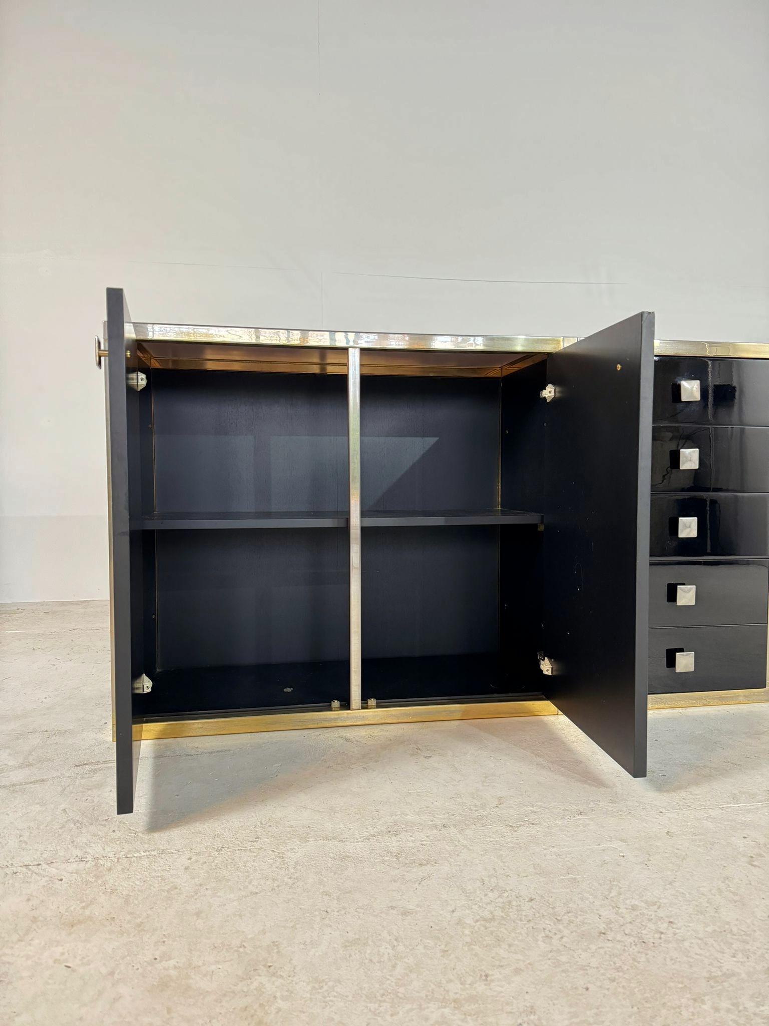 Renato Zevi Brass and Black Lacquered Sideboard of Three Pieces, Italy, 1970s For Sale 3