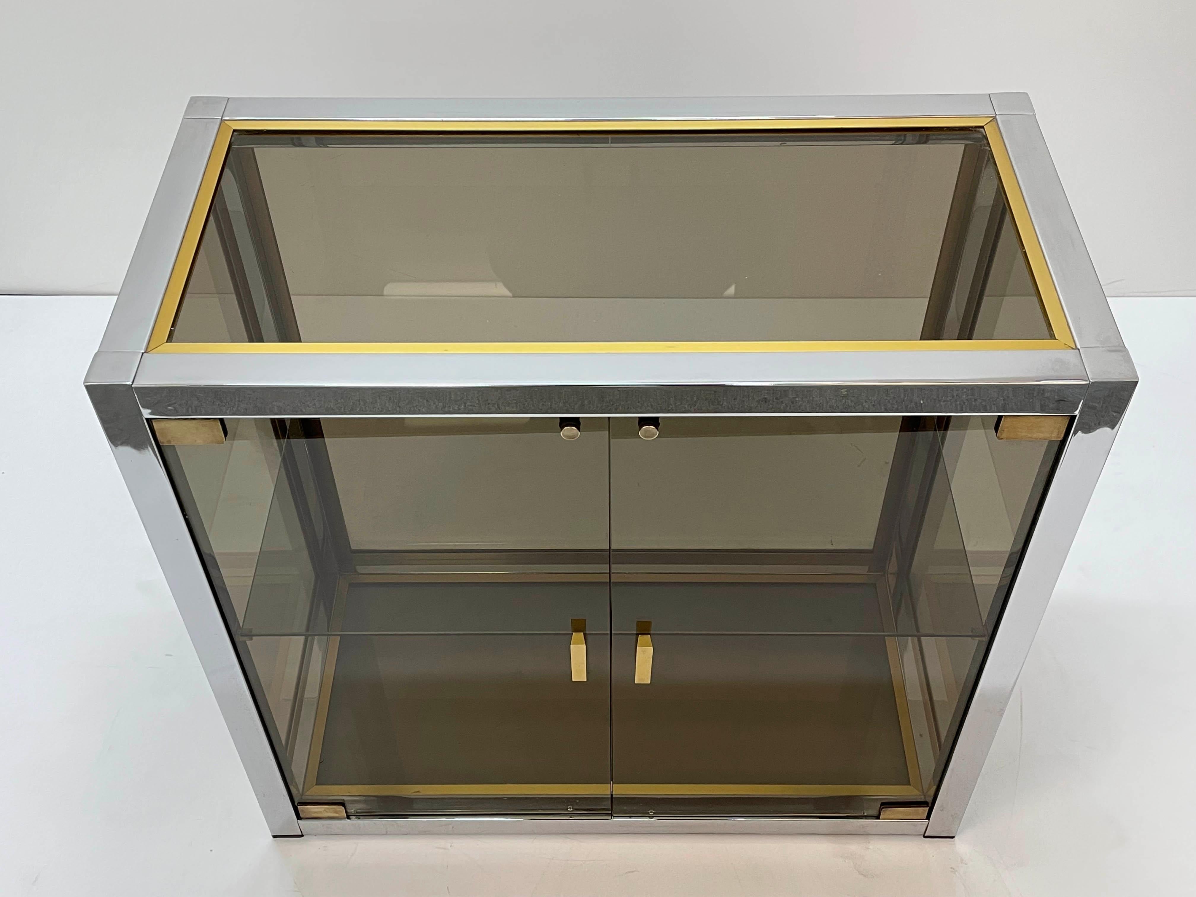 Renato Zevi Brass and Chrome Italian Showcase Vitrine with Glass Doors, 1970s 3