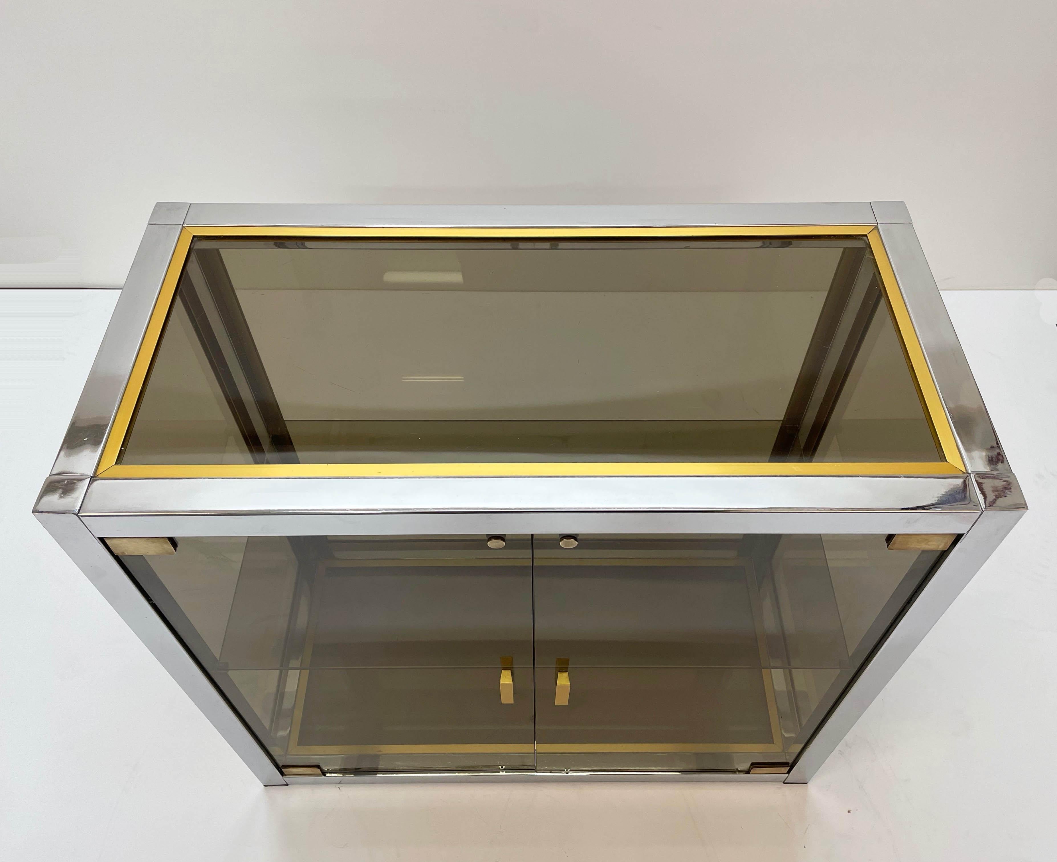 Renato Zevi Brass and Chrome Italian Showcase Vitrine with Glass Doors, 1970s 4