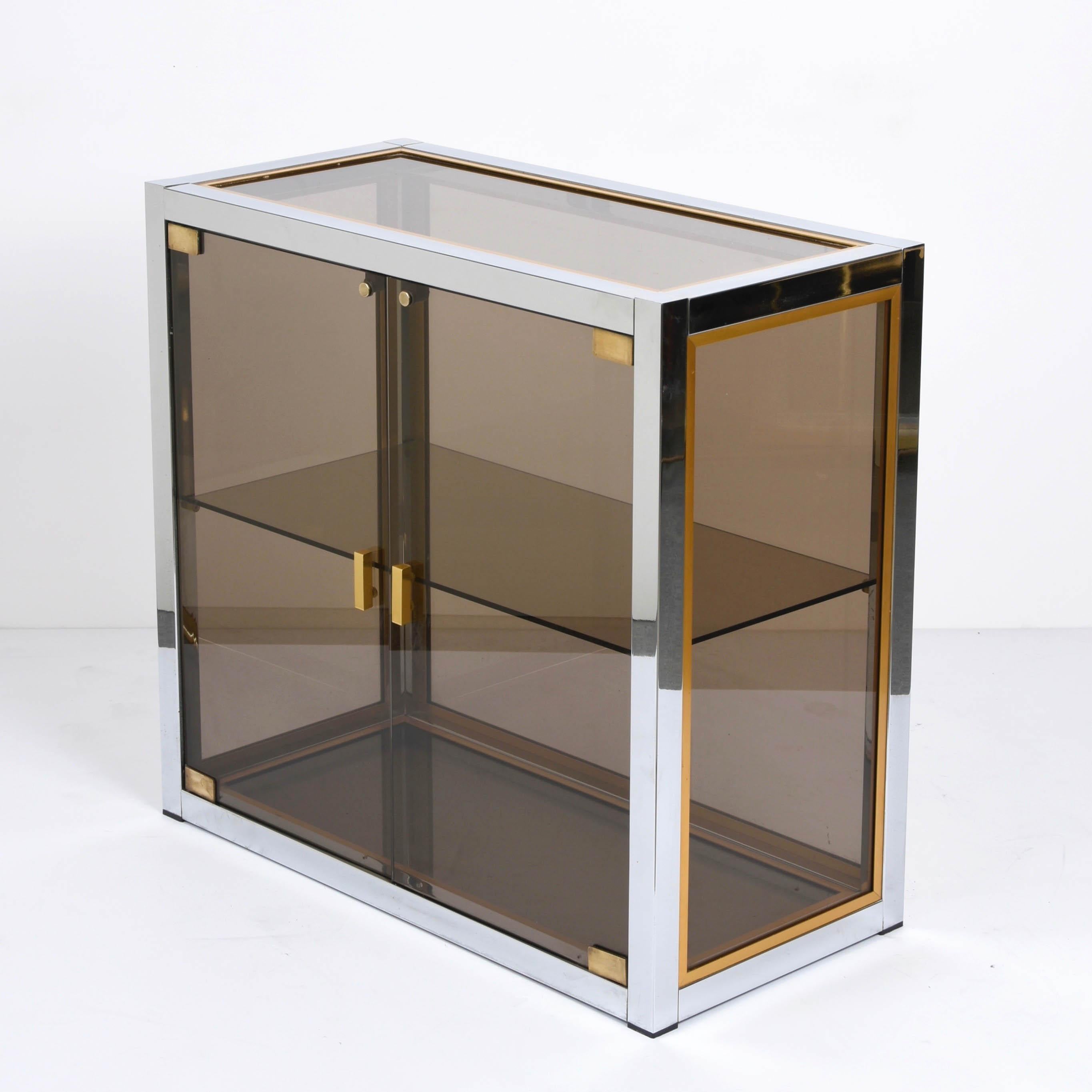 Renato Zevi Brass and Chrome Italian Showcase Vitrine with Glass Doors, 1970s 5