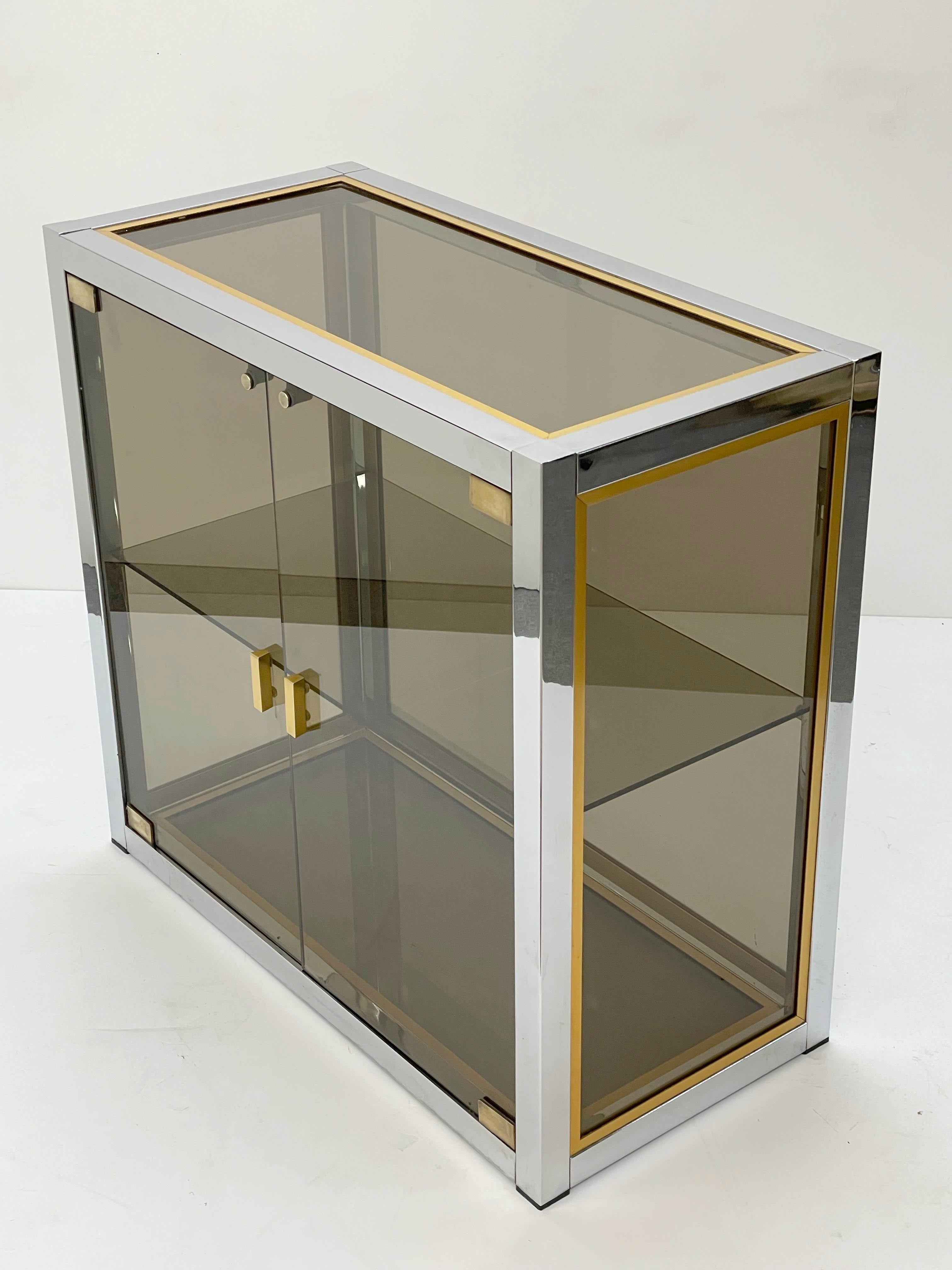 Renato Zevi Brass and Chrome Italian Showcase Vitrine with Glass Doors, 1970s 8