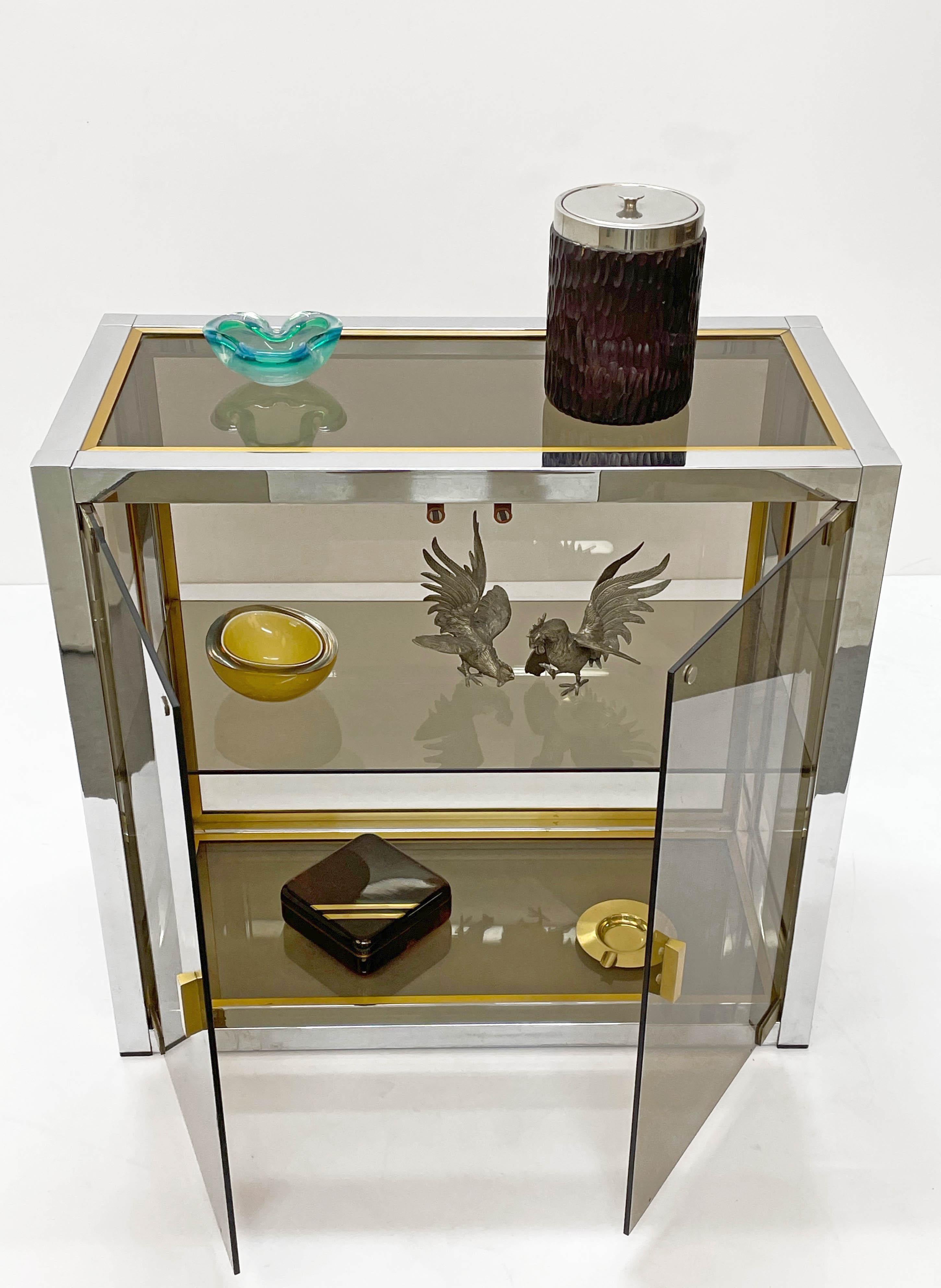 Renato Zevi Brass and Chrome Italian Showcase Vitrine with Glass Doors, 1970s 9