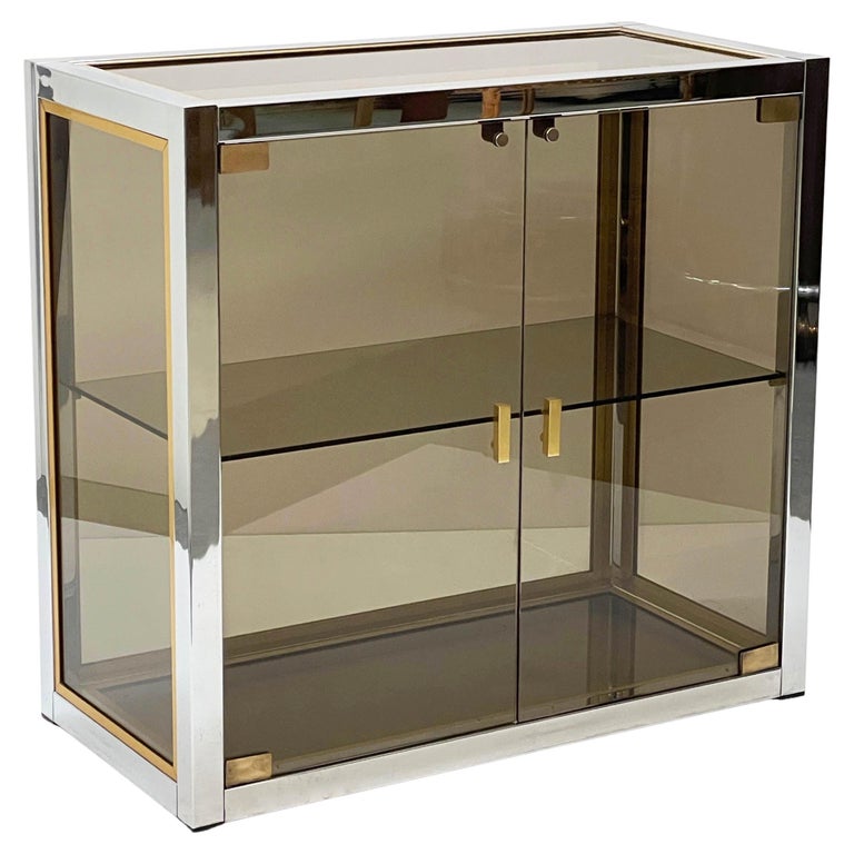 Renato Zevi Brass and Chrome Italian Showcase Vitrine with Glass Doors,  1970s For Sale at 1stDibs