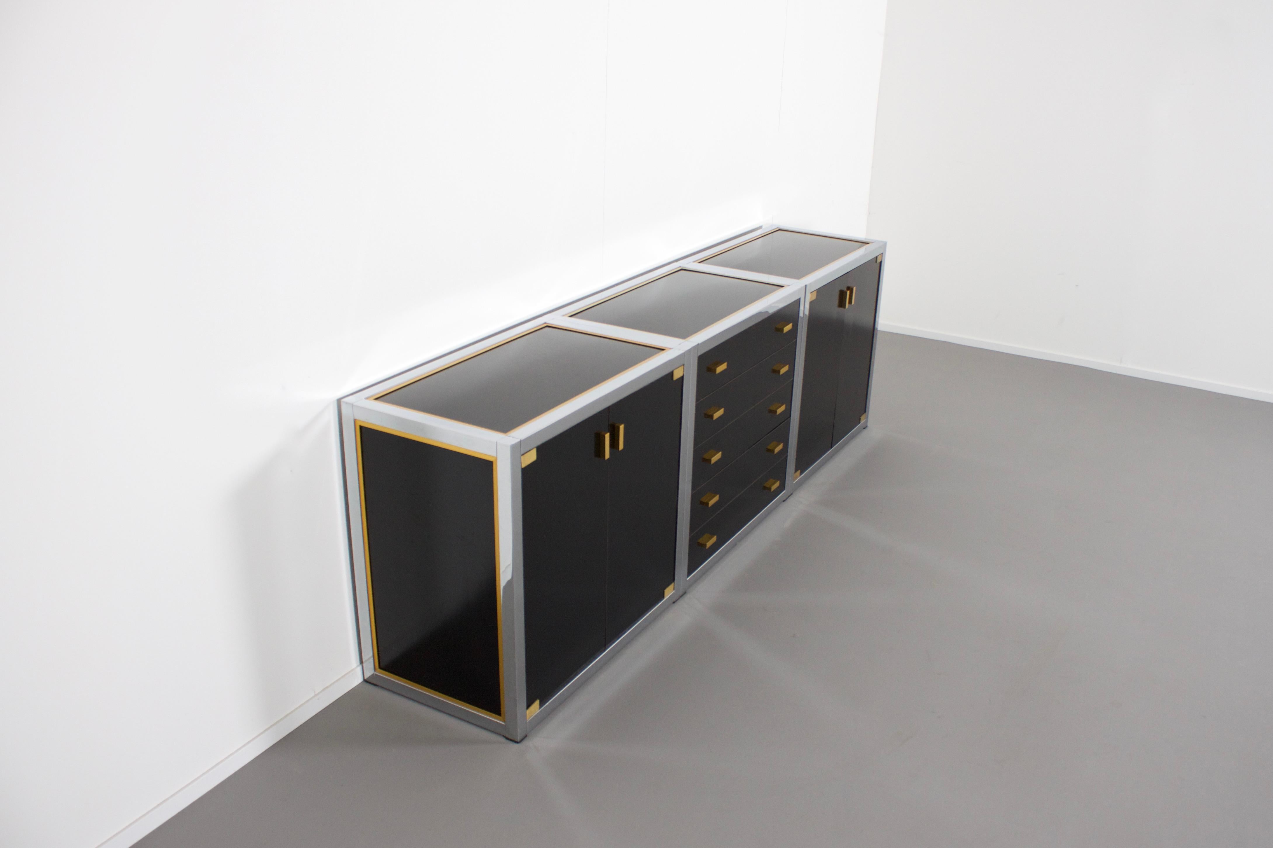 Hollywood Regency Renato Zevi Brass and Chrome Sideboard Consisting of Three Pieces, Italy, 1970s
