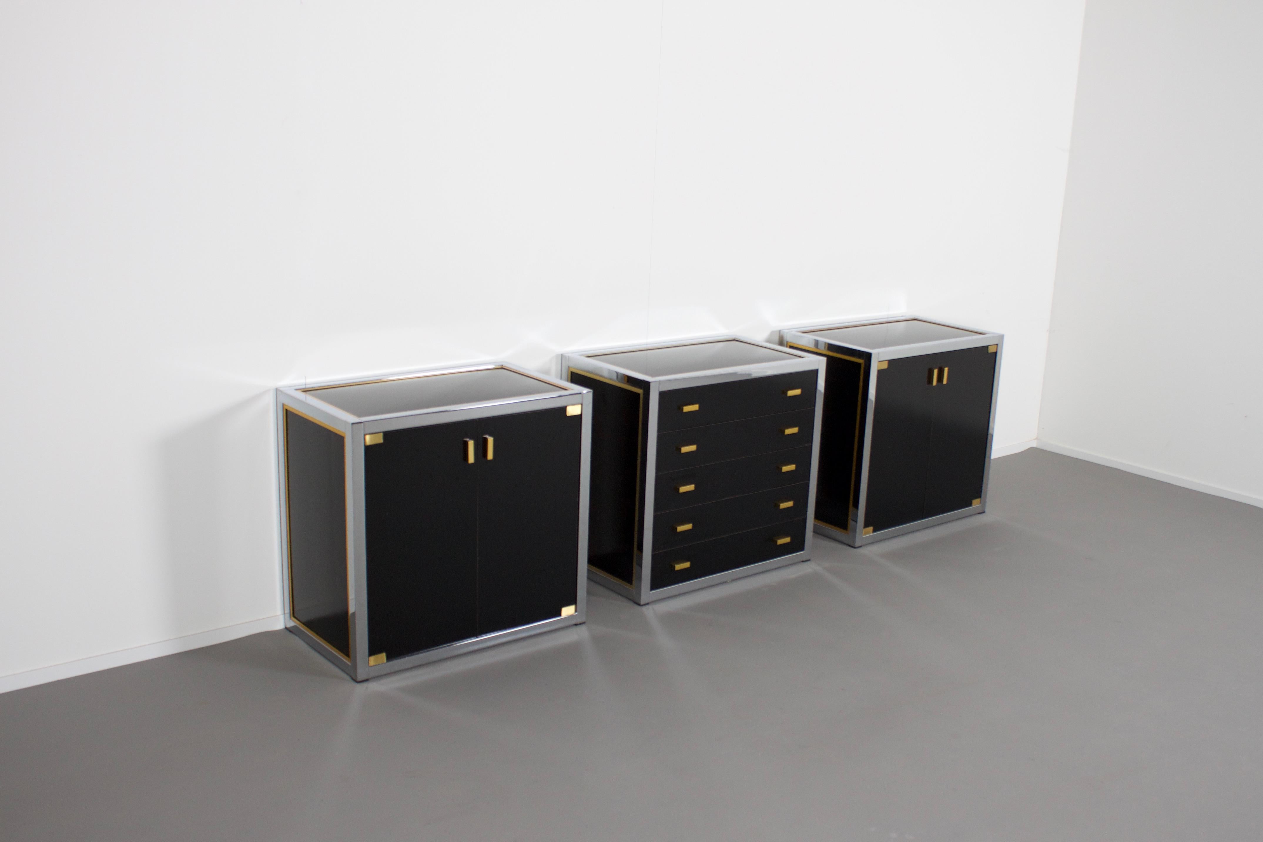 Italian Renato Zevi Brass and Chrome Sideboard Consisting of Three Pieces, Italy, 1970s