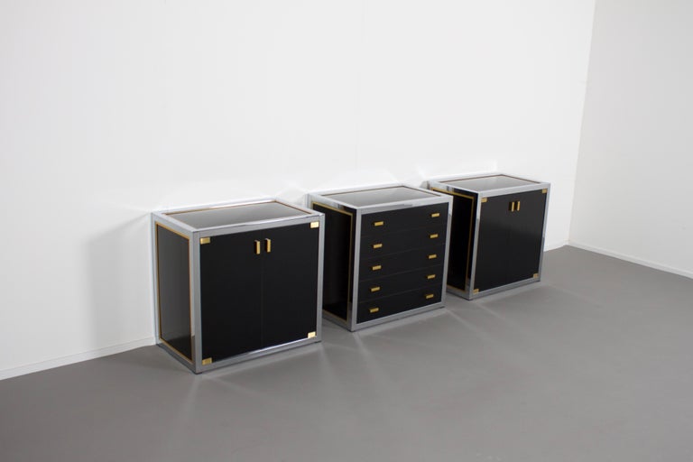 Italian Renato Zevi Brass and Chrome Sideboard Consisting of Three Pieces, Italy, 1970s For Sale