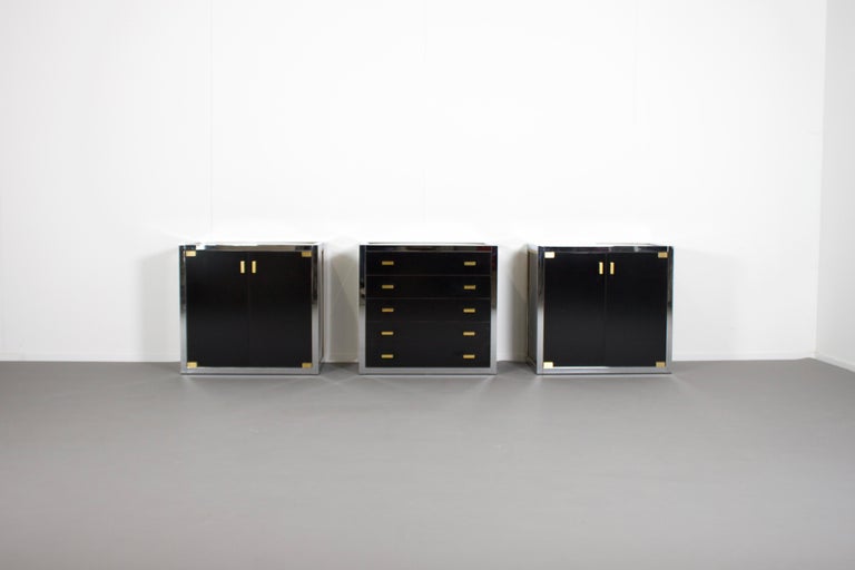 Renato Zevi Brass and Chrome Sideboard Consisting of Three Pieces, Italy, 1970s In Good Condition For Sale In Echt, NL
