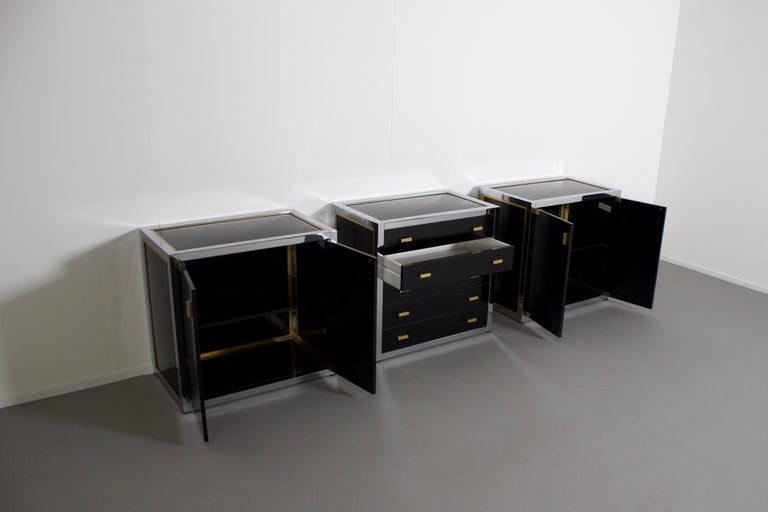 Renato Zevi Brass and Chrome Sideboard Consisting of Three Pieces, Italy, 1970s For Sale 3