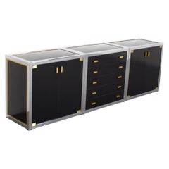 Vintage Renato Zevi Brass and Chrome Sideboard Consisting of Three Pieces, Italy, 1970s