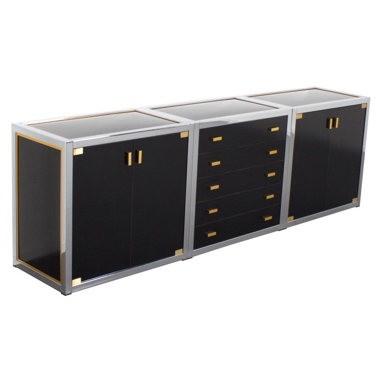 Renato Zevi Brass and Chrome Sideboard Consisting of Three Pieces, Italy, 1970s For Sale