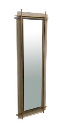 Renato Zevi Brass and Smocked Glass Wall Mirror, Italy, 1960s