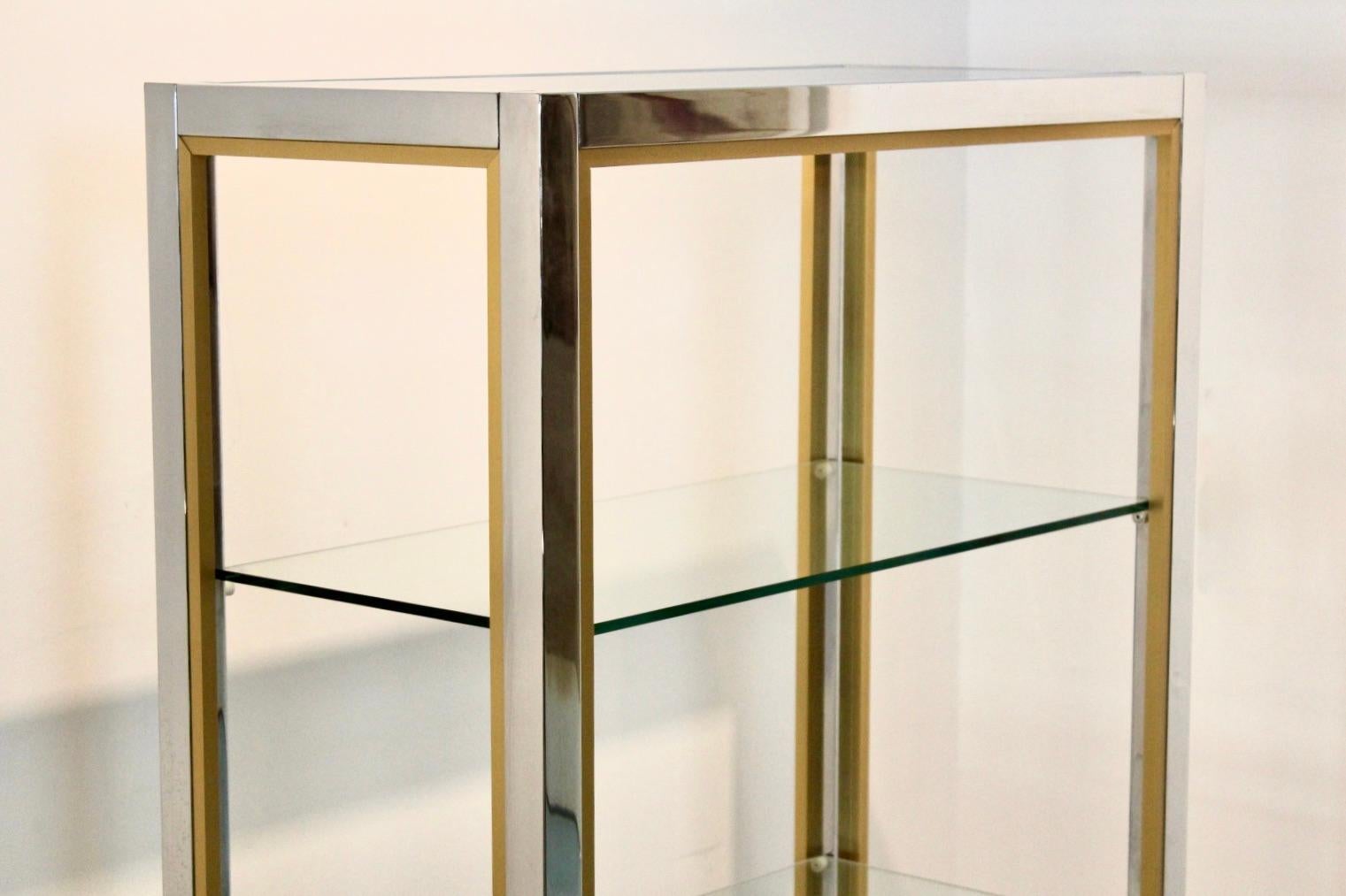 20th Century Renato Zevi Brass, Chrome and Glass Free Standing Shelving Unit