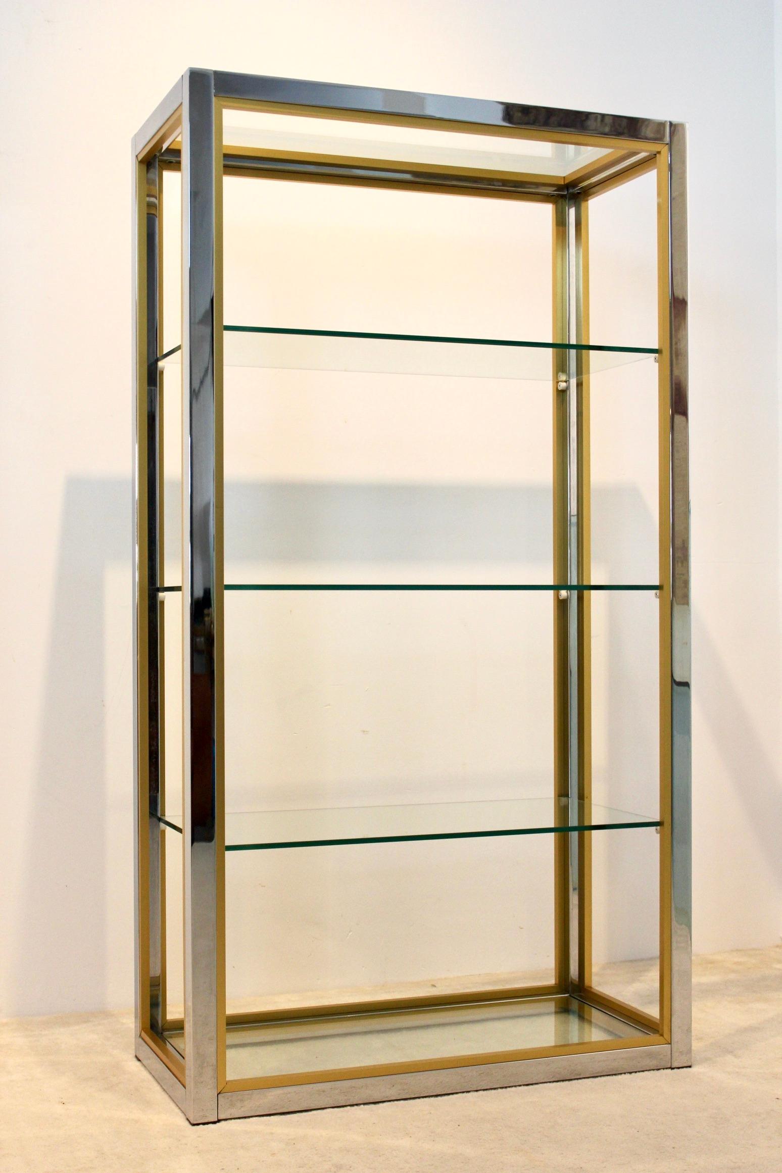 Renato Zevi Brass, Chrome and Glass Free Standing Shelving Unit 1