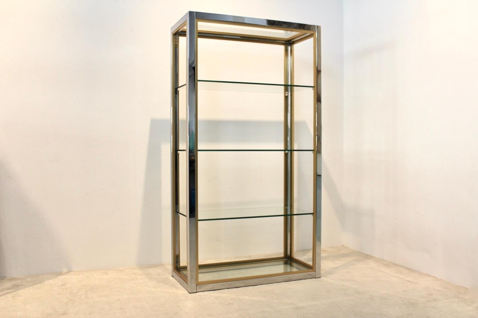 Renato Zevi Brass, Chrome and Glass Free Standing Shelving Unit 3