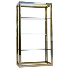 Vintage Renato Zevi Brass, Chrome and Glass Free Standing Shelving Unit