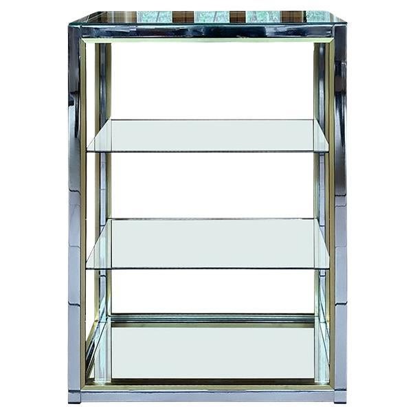 Renato Zevi Chrome and brass high bookcase with 4 glass shelves For Sale