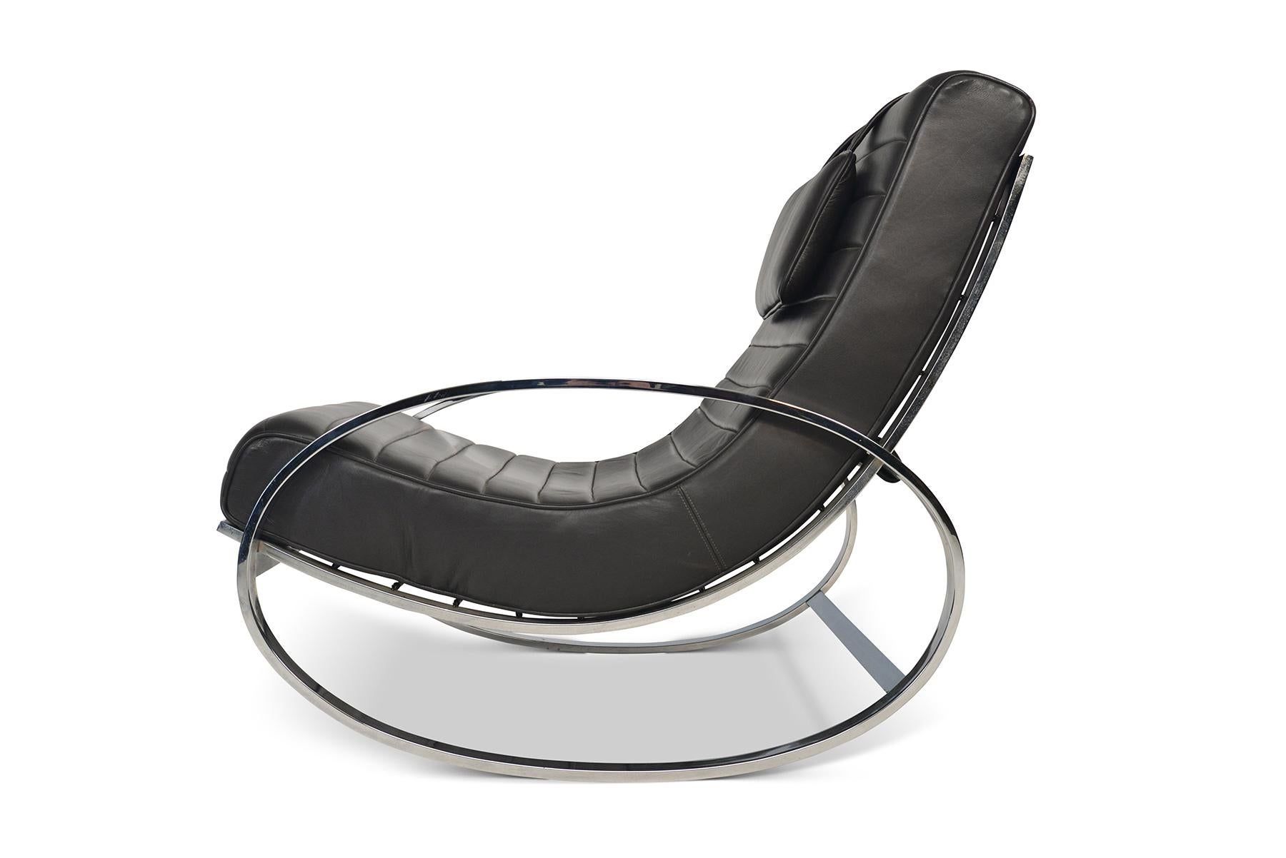 Mid-Century Modern Renato Zevi Chrome and Leather Rocking Chair by Selig