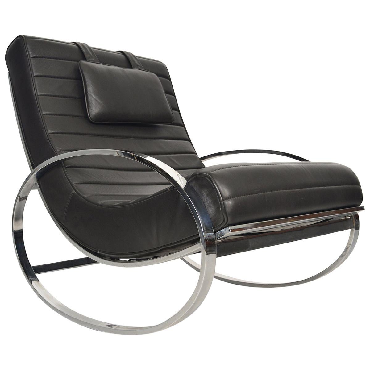 Renato Zevi Chrome and Leather Rocking Chair by Selig