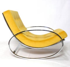 Renato Zevi Chrome Rocking Lounge Chair in Saffron Yellow Velvet