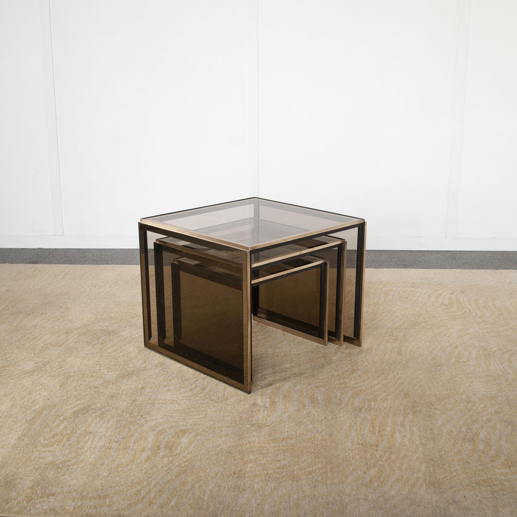 Mid-Century Modern Table basse Renato Zevi en laiton et verre 1970 en vente