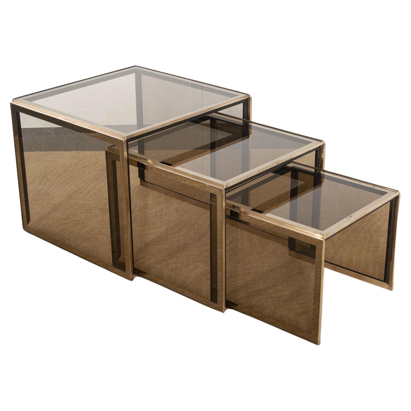 Renato Zevi coffee table in brass and glass 1970s