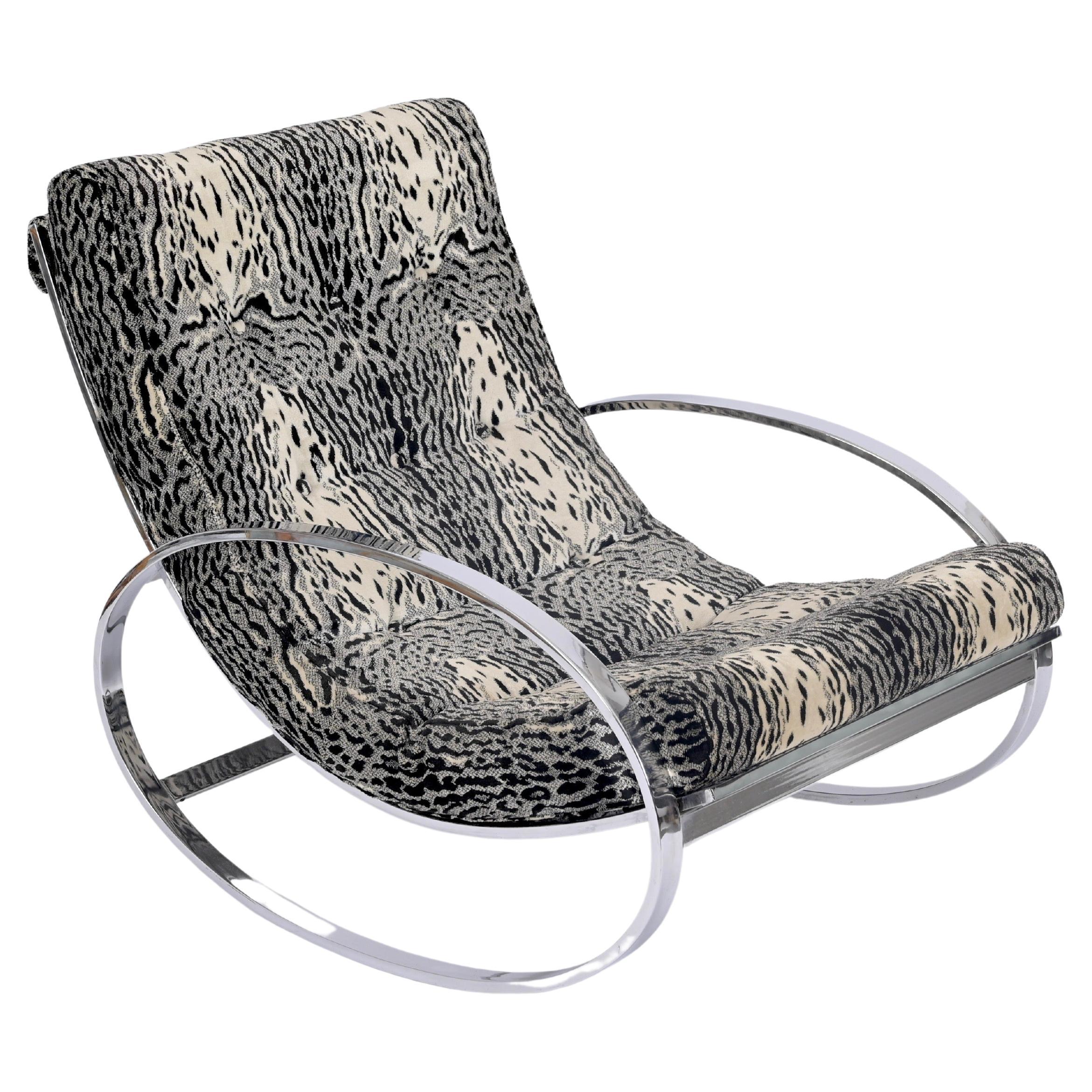 Renato Zevi "Ellipse" Lounge Chair in Chrome and Velvet, Selig, Italy 1970s For Sale
