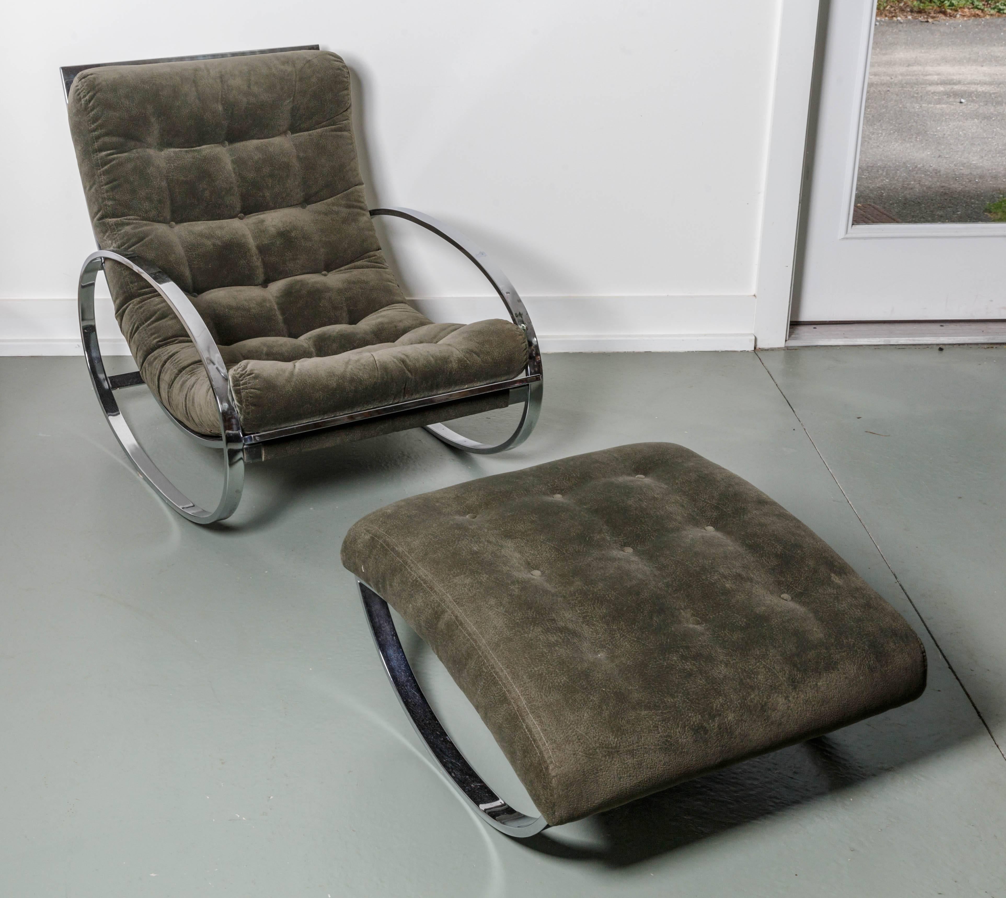 Renato Zevi Ellipse Rocking Chair and Ottoman, in the style of Milo Baughm 3
