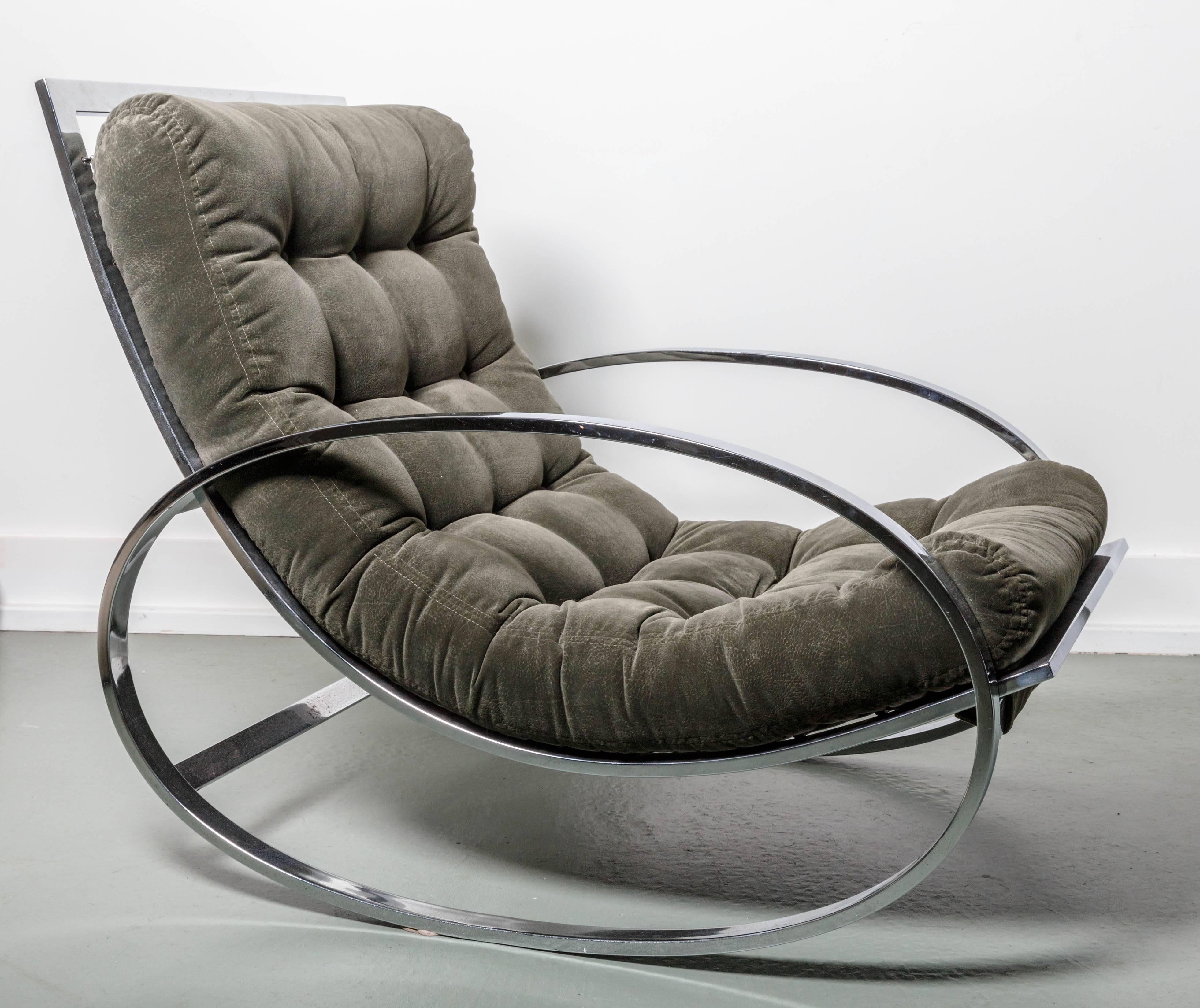 20th Century Renato Zevi Ellipse Rocking Chair and Ottoman, in the style of Milo Baughm