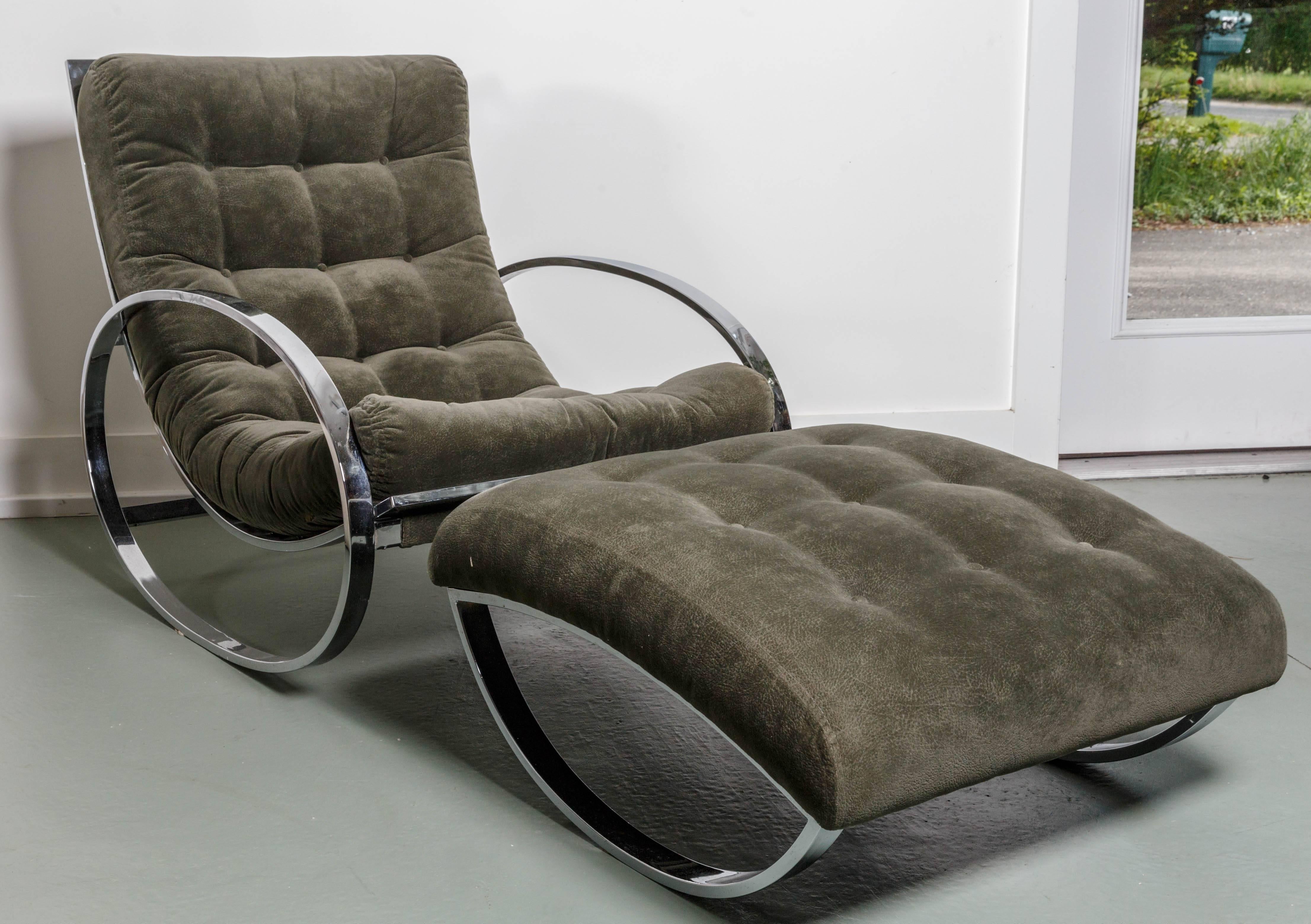 Renato Zevi Ellipse Rocking Chair and Ottoman, in the style of Milo Baughm 2