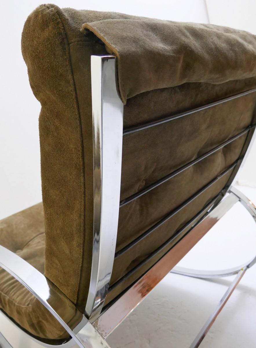 Italian Renato Zevi for Selig Ellipse Chrome Ricking Chairs New Suede Upholstered