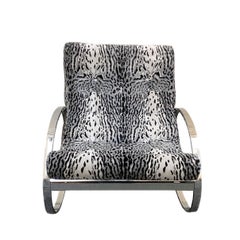 Renato Zevi White Tiger Pattern Fabric Chrome Rocking Chair for Selig Ellipse