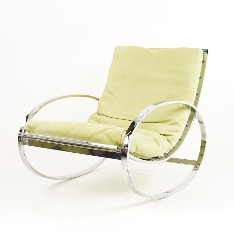 Late 20th Century Renato Zevi for Selig Mid Century Chrome Elliptical Rocking Chairs, A Pair For Sale