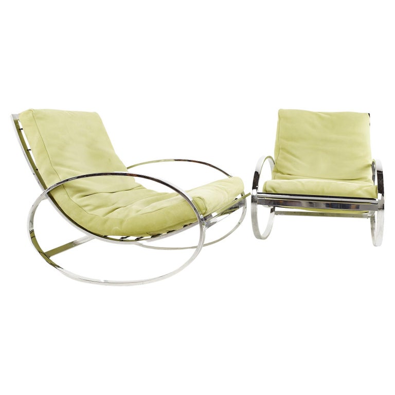 Renato Zevi for Selig Mid Century Chrome Elliptical Rocking Chairs, A Pair For Sale