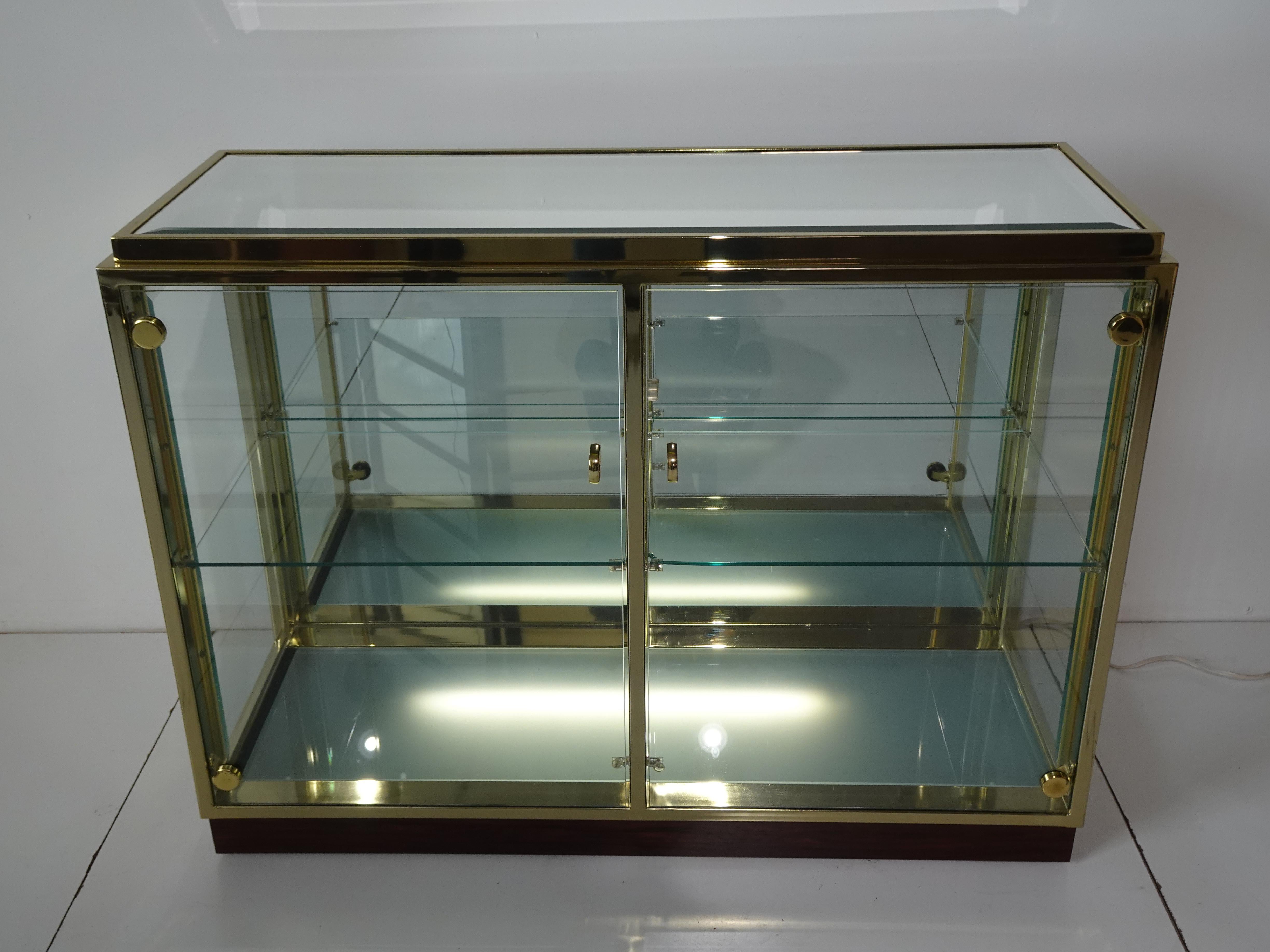 Renato Zevi Italian Brass Rosewood Glass Light Up Bar Cabinet 8