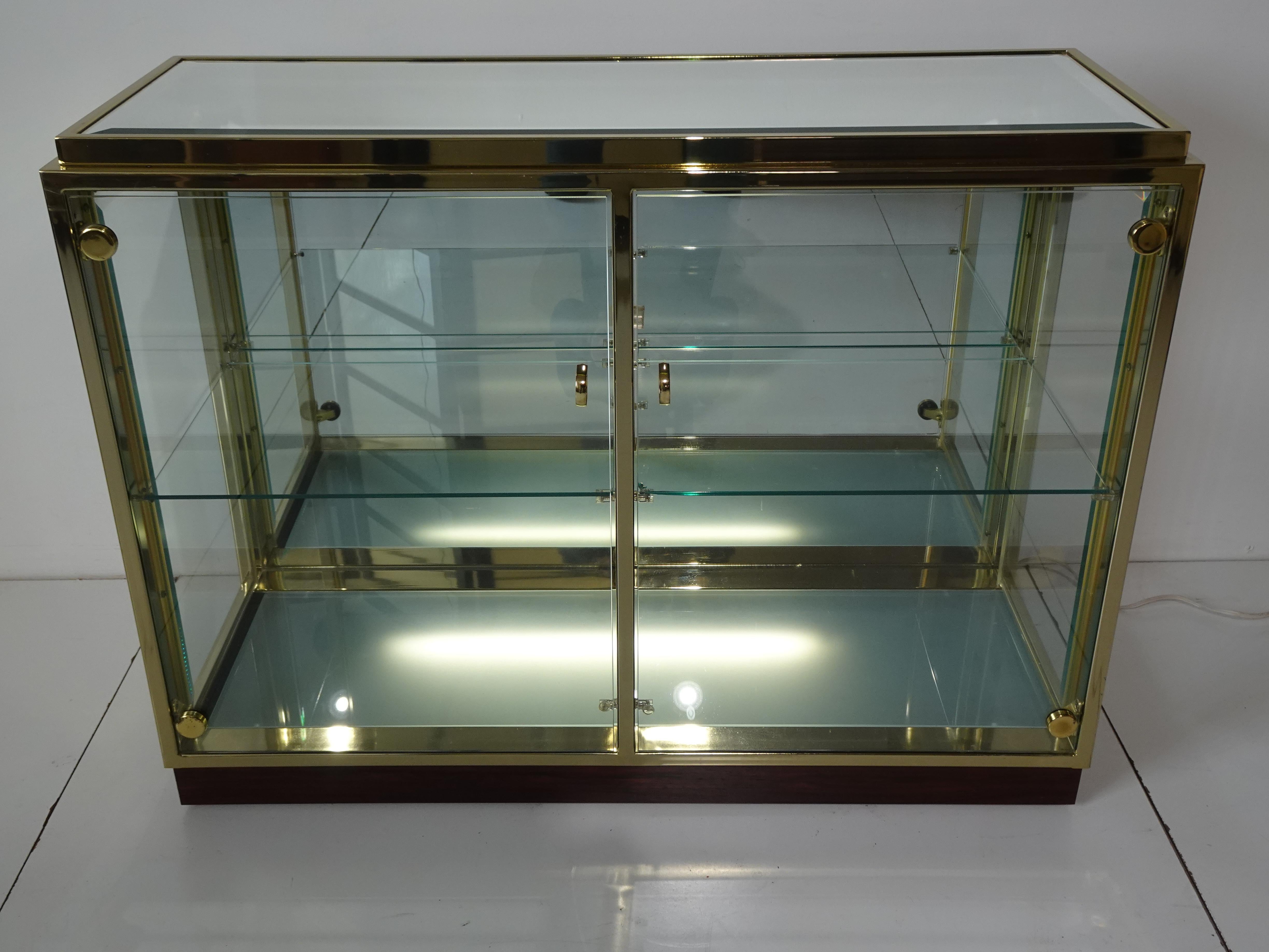 Renato Zevi Italian Brass Rosewood Glass Light Up Bar Cabinet 10