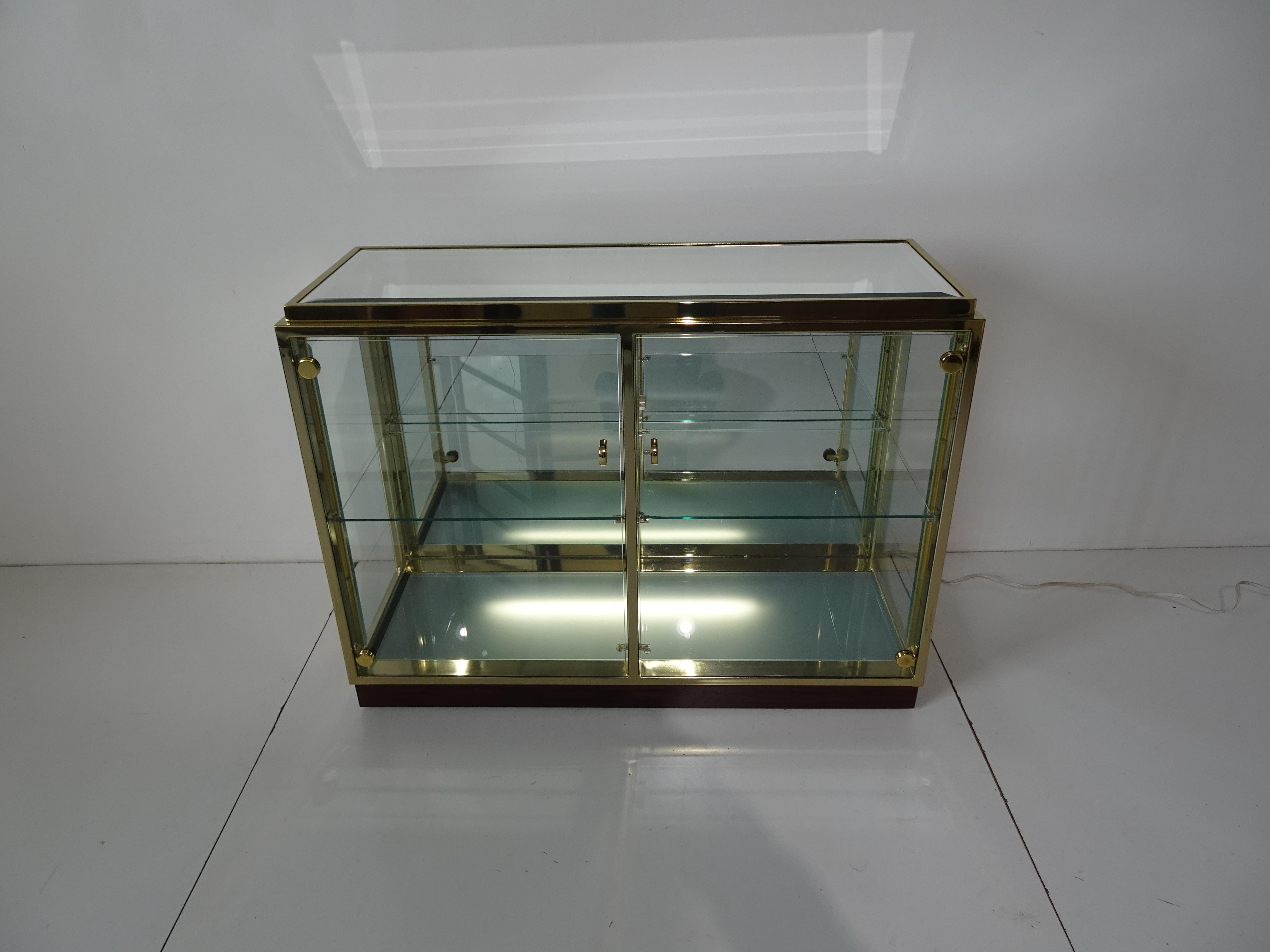 Renato Zevi Italian Brass Rosewood Glass Light Up Bar Cabinet 11