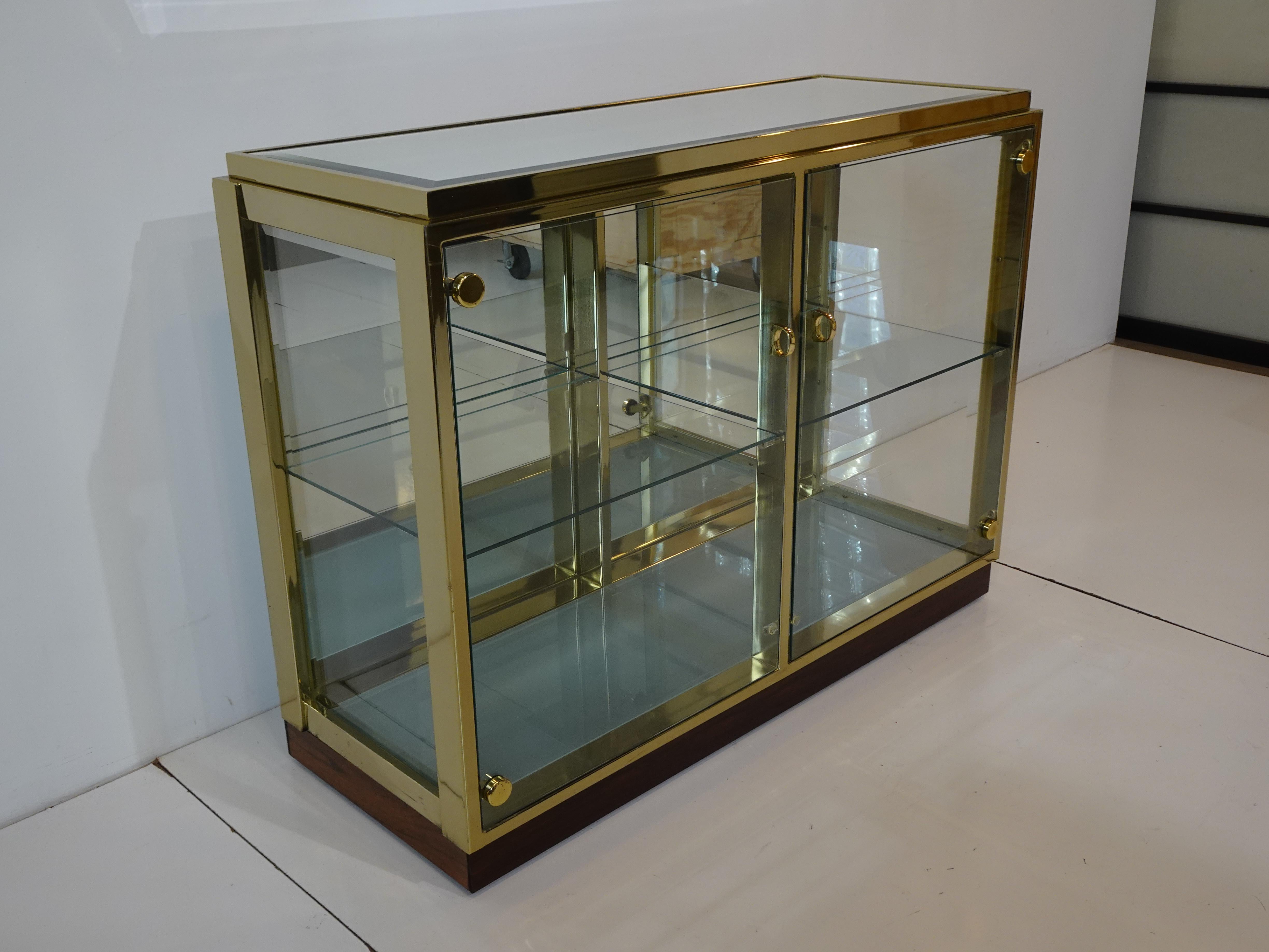 Modern Renato Zevi Italian Brass Rosewood Glass Light Up Bar Cabinet