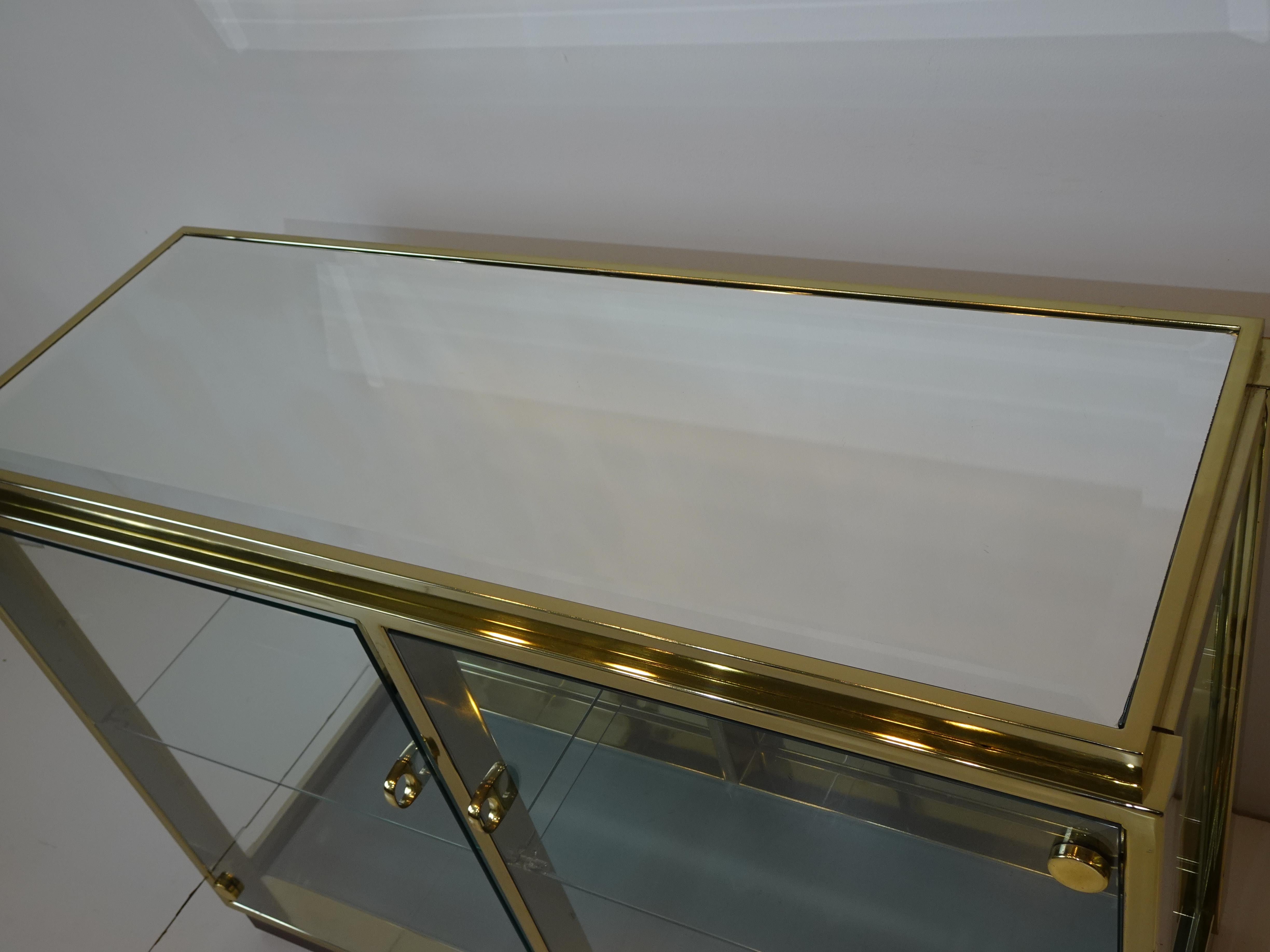 Renato Zevi Italian Brass Rosewood Glass Light Up Bar Cabinet 1