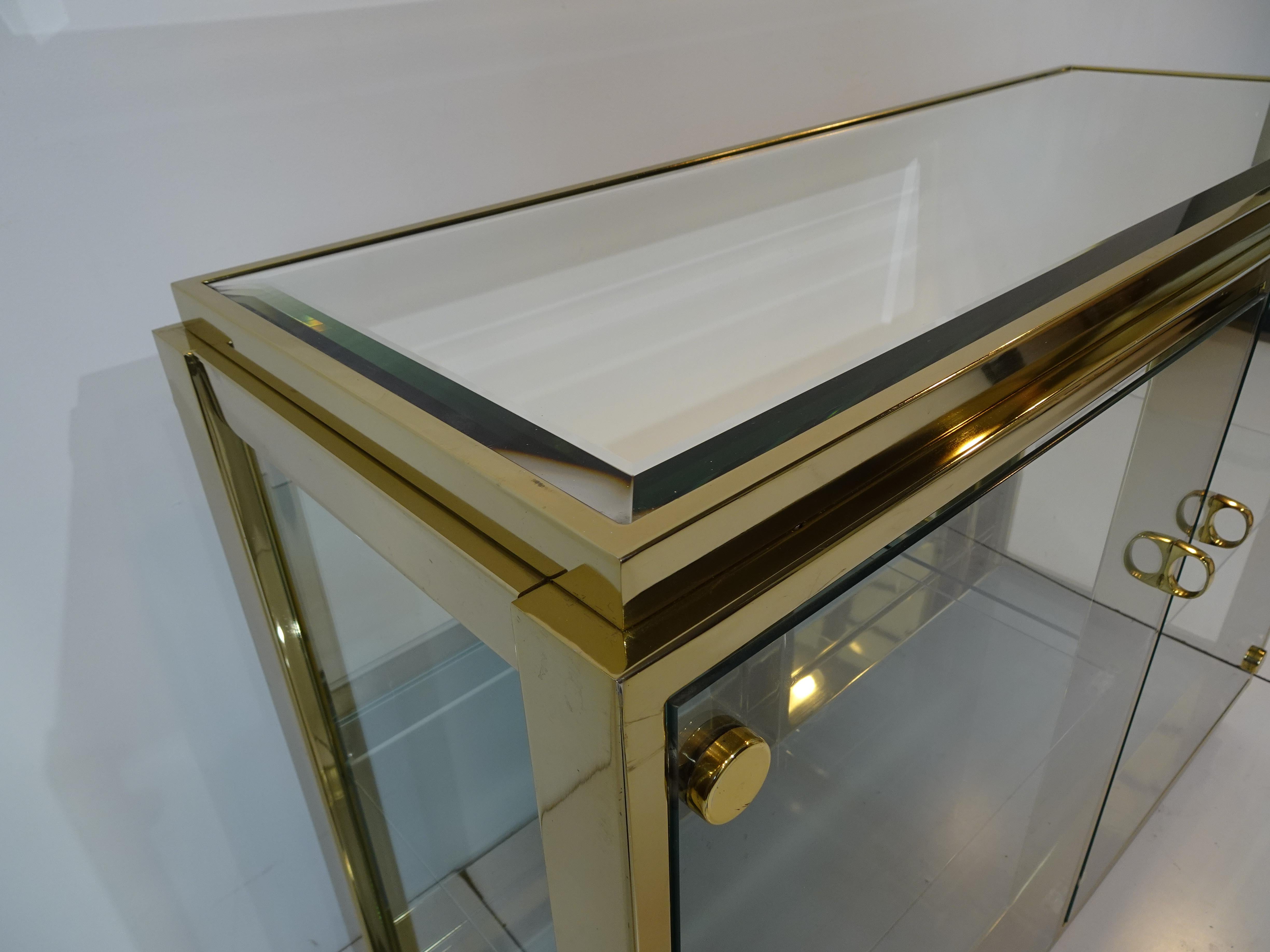 Renato Zevi Italian Brass Rosewood Glass Light Up Bar Cabinet 2