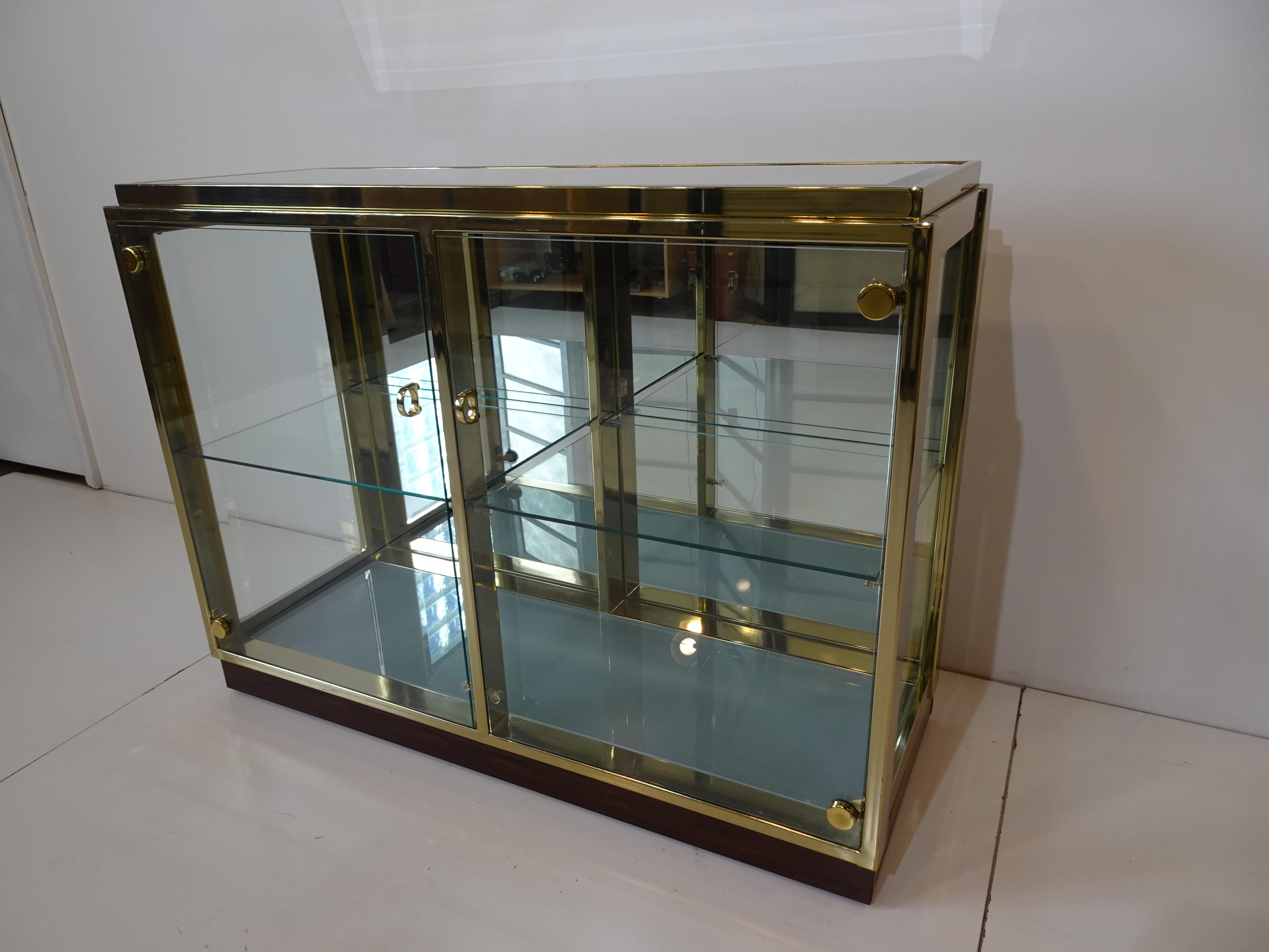 Renato Zevi Italian Brass Rosewood Glass Light Up Bar Cabinet 4