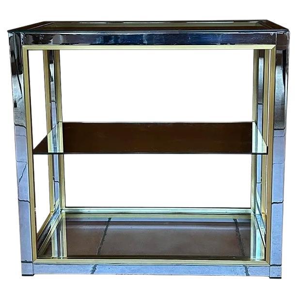 Renato Zevi Italienisches Hollywood Regency Bücherregal aus Chrom, Messing und Glas im Angebot