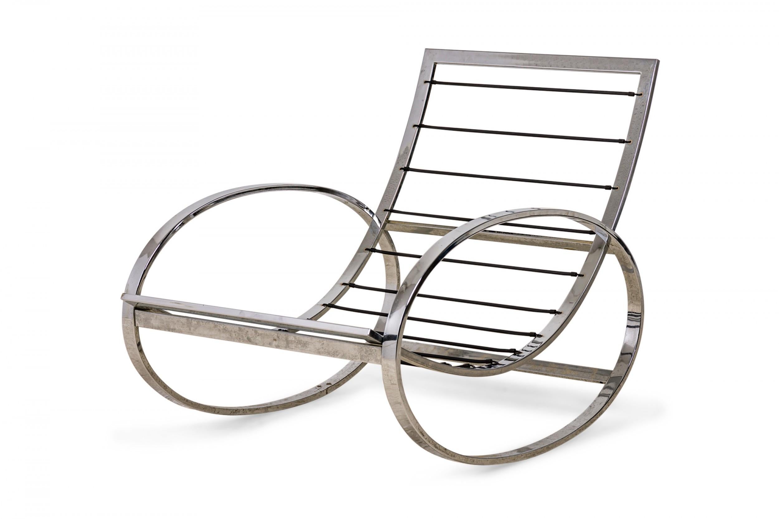 Renato Zevi Italian Mid-Century Ellipse Chrome and Plaid Upholstered Rocker 1