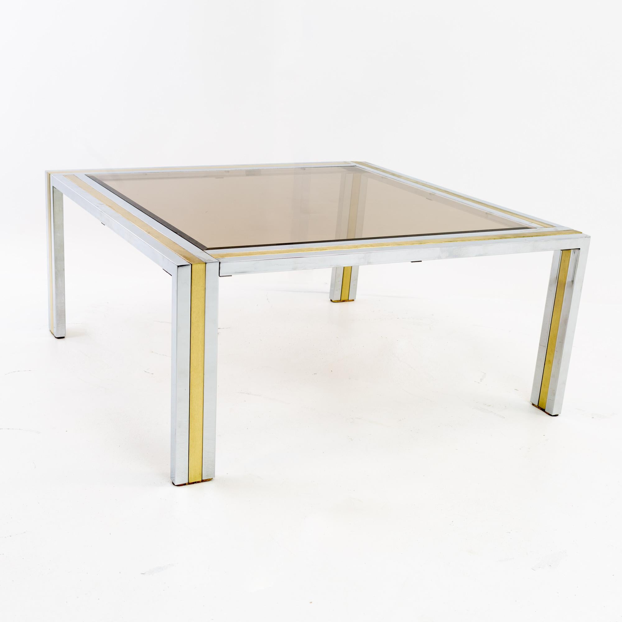 Renato Zevi, Italienischer quadratischer Couchtisch aus Chrom, Messing und Glas, Mitte des Jahrhunderts (Moderne der Mitte des Jahrhunderts) im Angebot