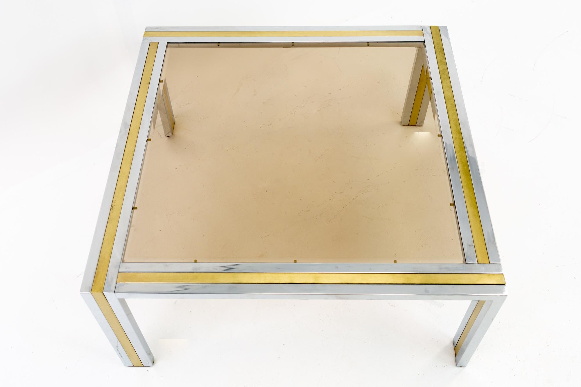 Renato Zevi Italian Mid Century Chrome Brass and Glass Square Coffee Table In Good Condition For Sale In Countryside, IL