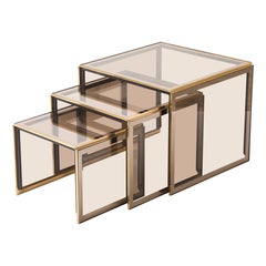 Renato Zevi Satztische, schwarzer Stahl und Rauchglas, Italien, 1970er Jahre