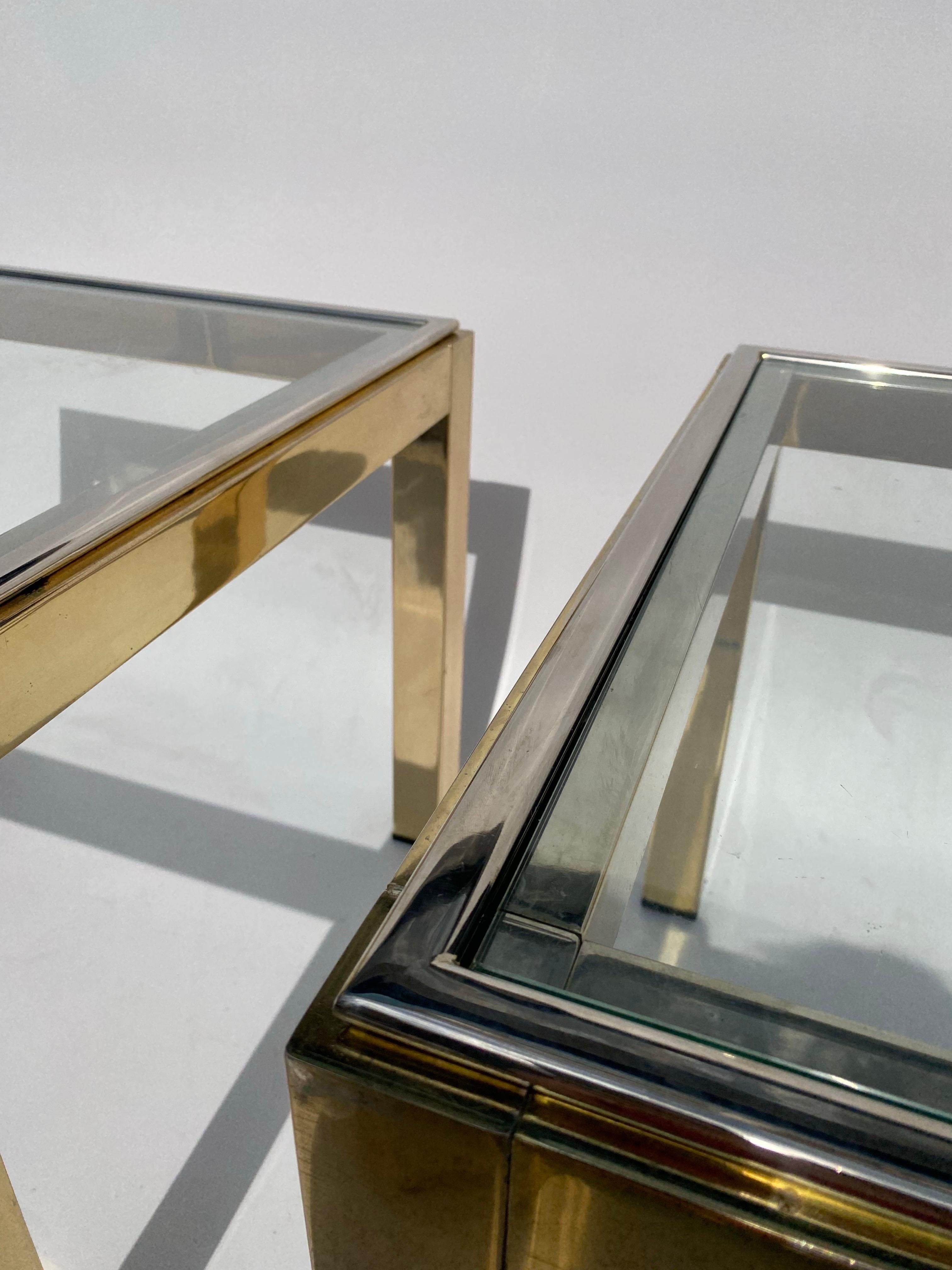Renato Zevi Paire de tables d'appoint en laiton, verre et chrome Hollywood Regency canapé années 1970 en vente 4