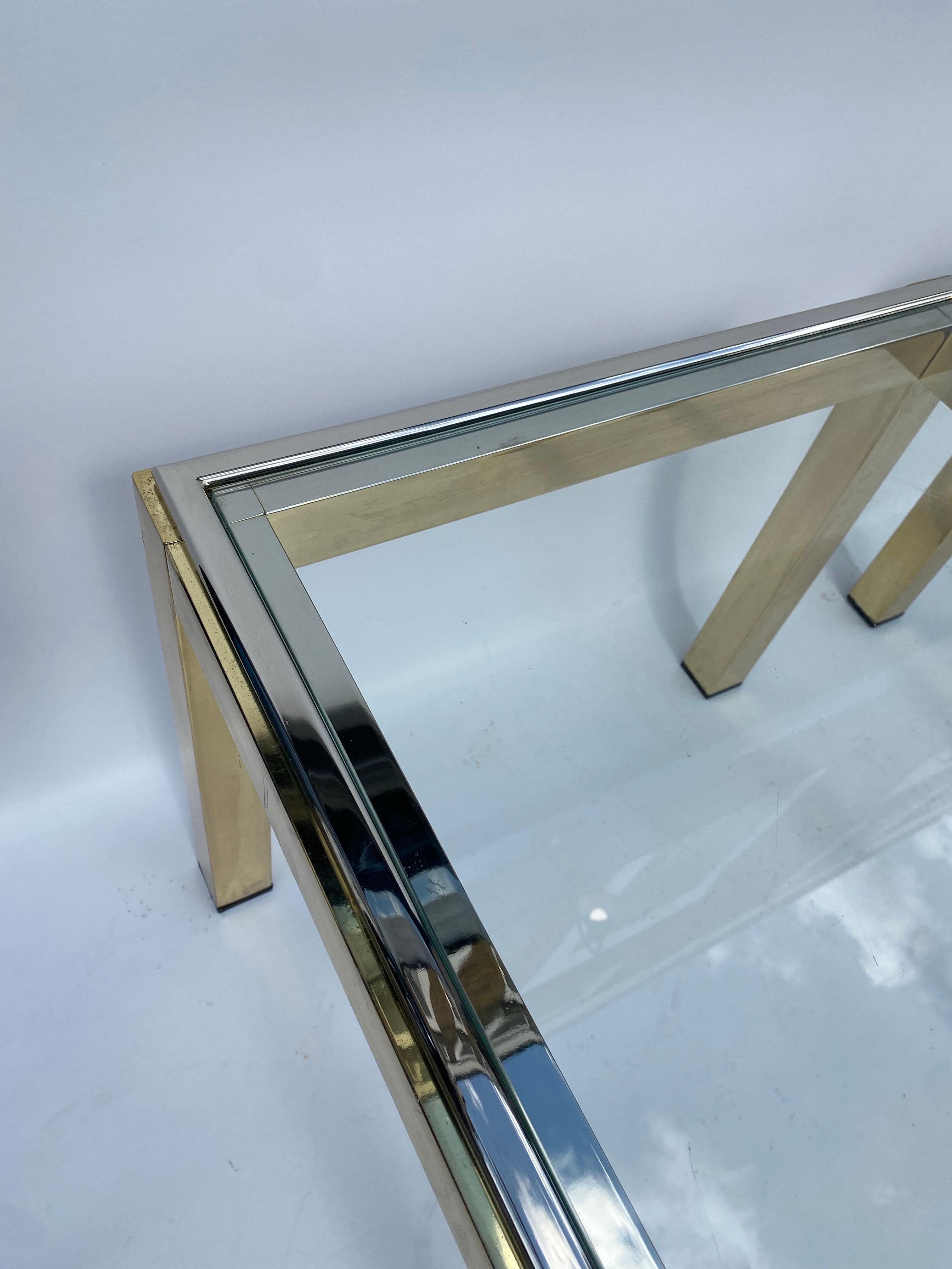 Renato Zevi Paire de tables d'appoint en laiton, verre et chrome Hollywood Regency canapé années 1970 en vente 5