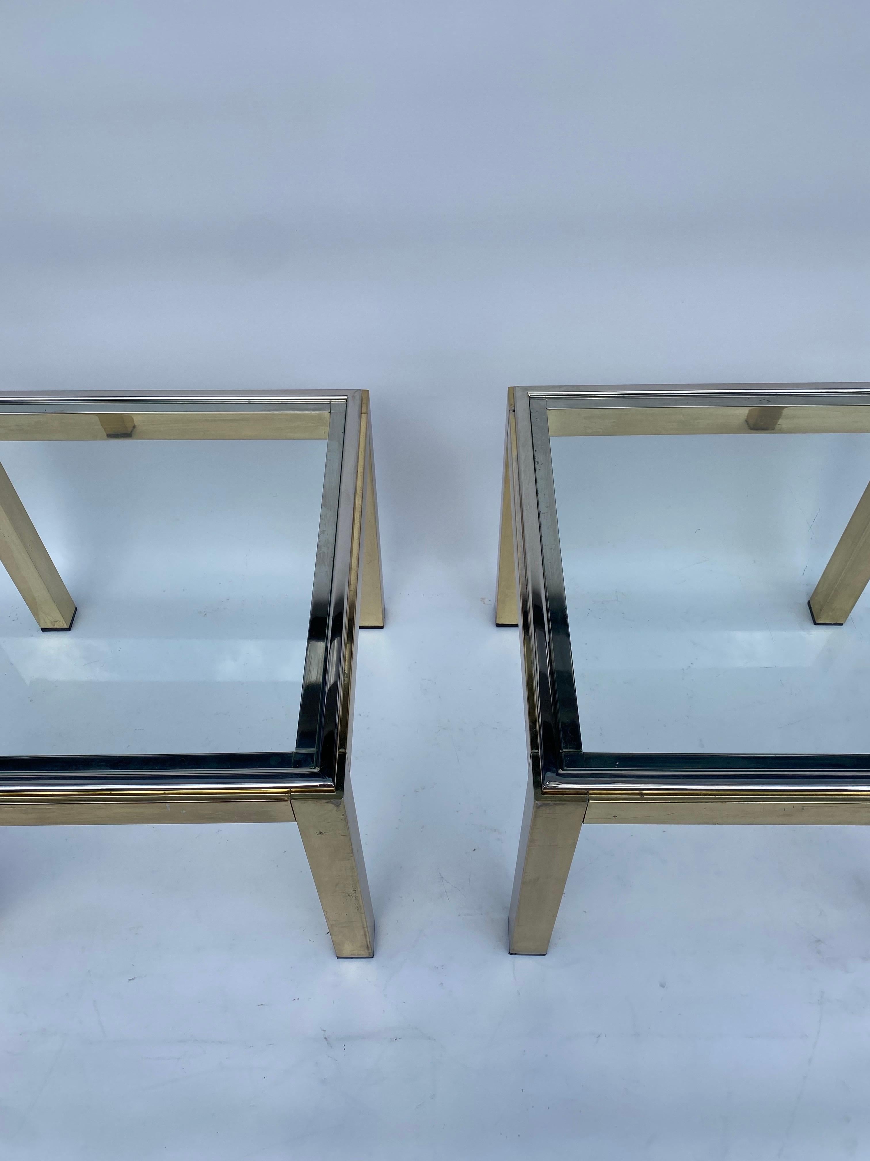 Renato Zevi Paire de tables d'appoint en laiton, verre et chrome Hollywood Regency canapé années 1970 en vente 6